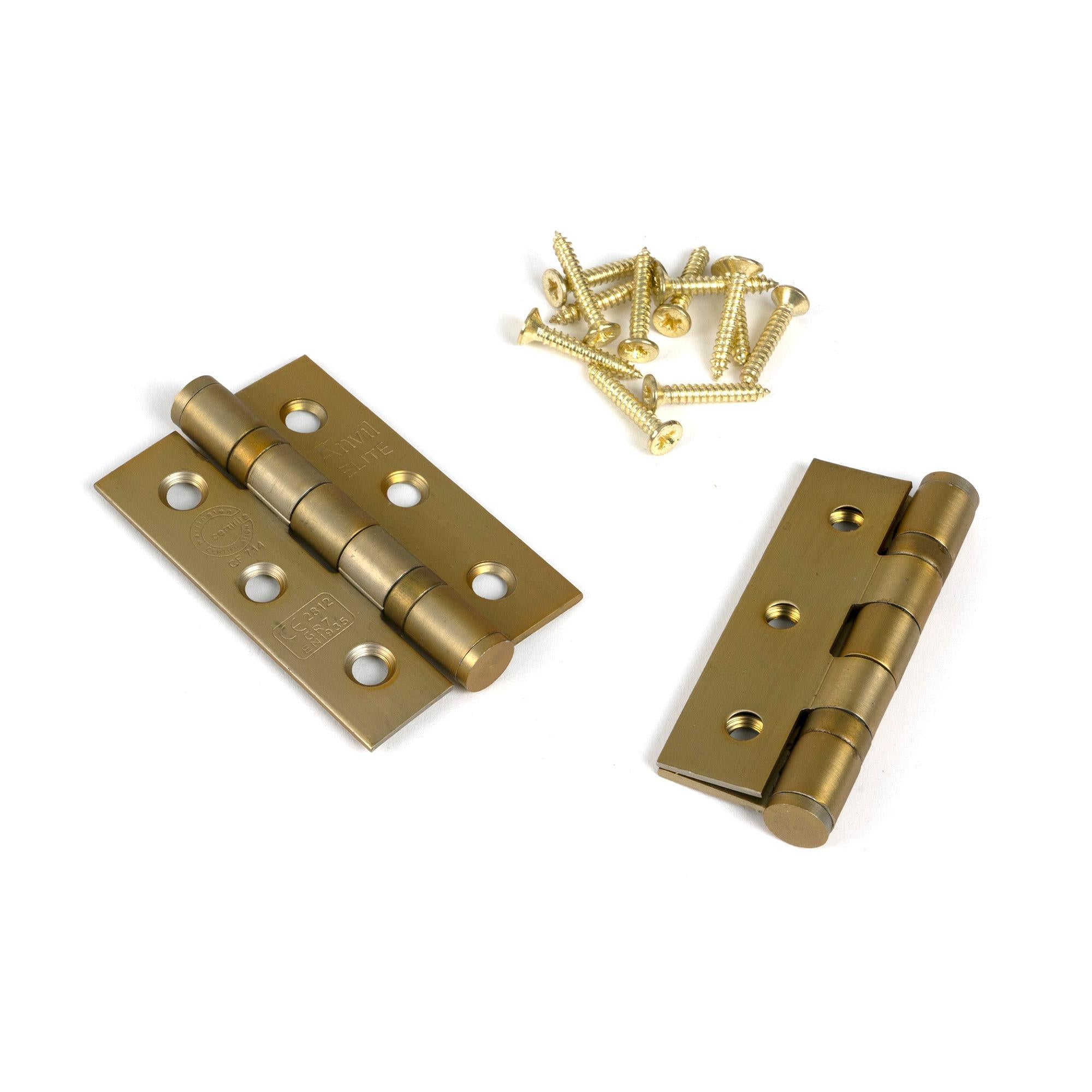 Satin Brass 3" Ball Bearing Butt Hinge (Pair) ss - Butt Hinges - From The Anvil - Yester Home