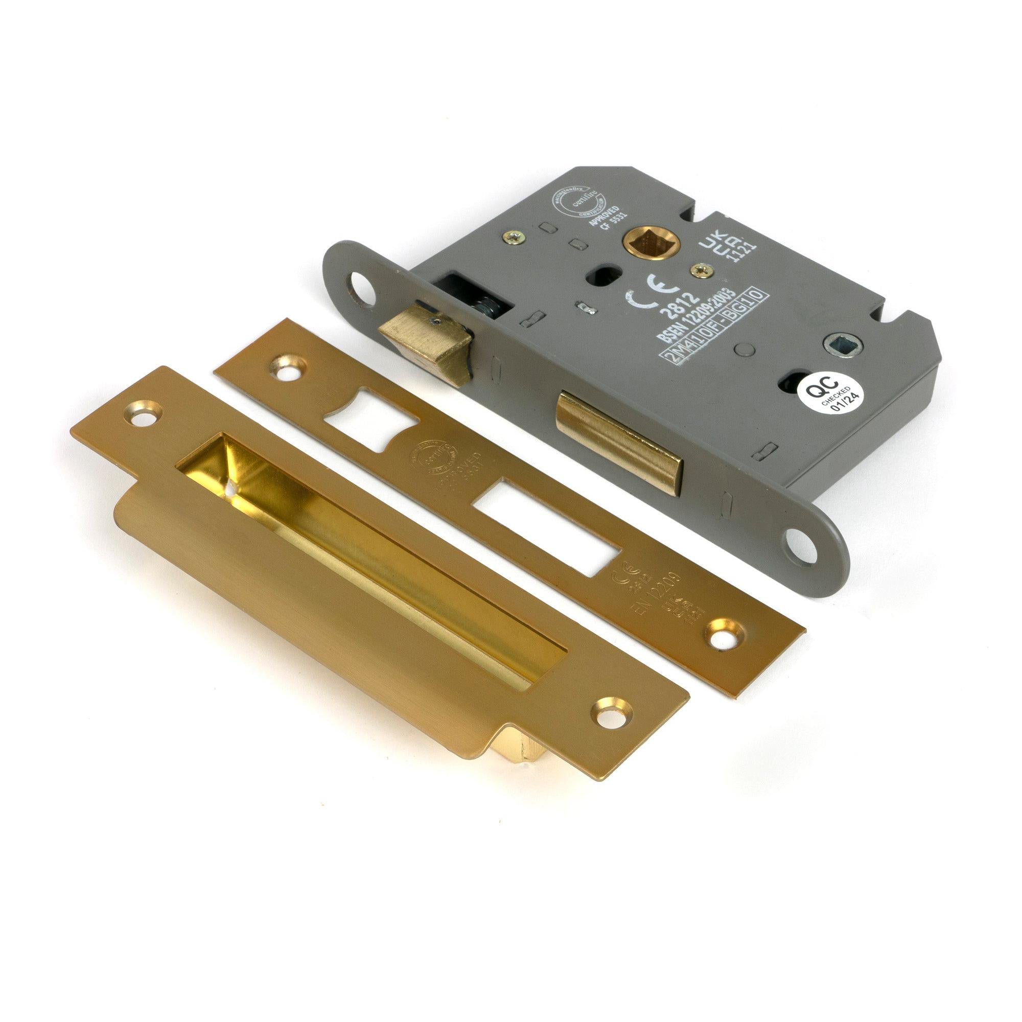 Satin Brass 3" Heavy Duty Bathroom Mortice Lock - Bathroom Locks - From The Anvil - Yester Home
