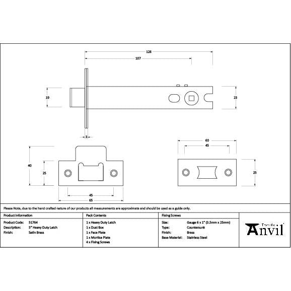 Satin Brass 5" Heavy Duty Latch - Latches - From The Anvil - Yester Home