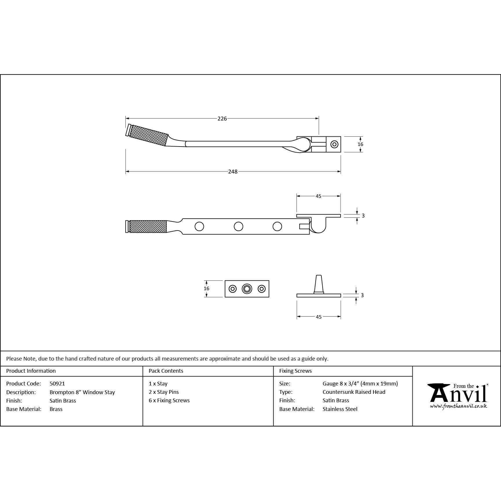 Satin Brass 8" Brompton Stay | From The Anvil - Stays - From The Anvil - Yester Home