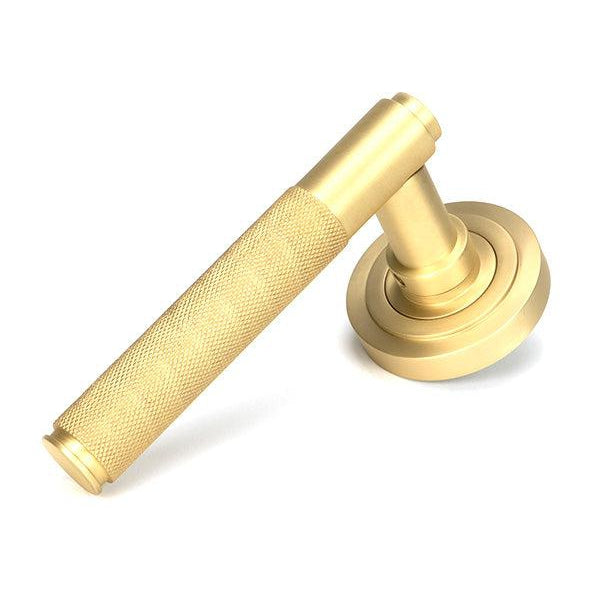 Satin Brass Brompton Lever on Rose Set (Art Deco) | From The Anvil-Concealed-Yester Home
