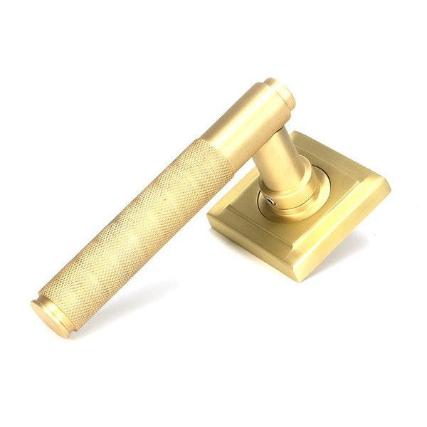Satin Brass Brompton Lever on Rose Set (Square) - Unsprung | From The Anvil-Concealed-Yester Home