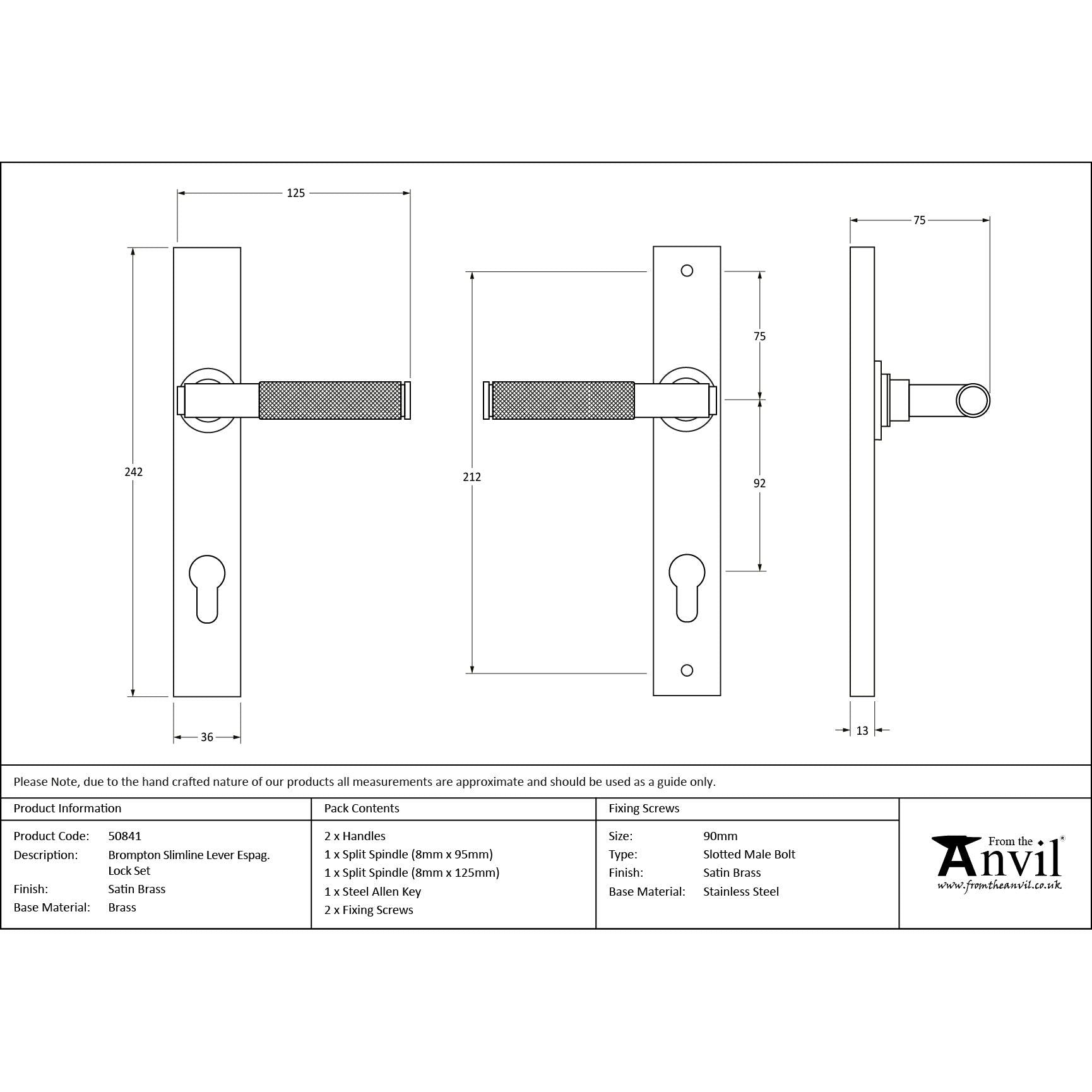 Satin Brass Brompton Slimline Lever Espag. Lock Set | From The Anvil - Espagnolette - From The Anvil - Yester Home