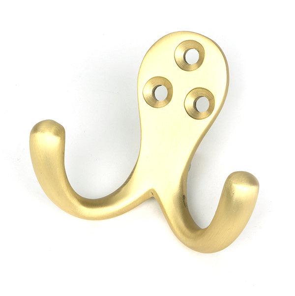 Satin Brass Celtic Double Robe Hook | From The Anvil-Coat Hooks-Yester Home