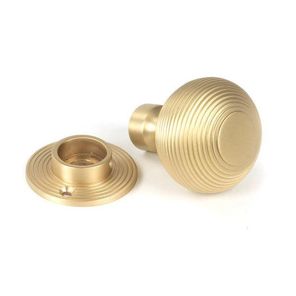 Satin Brass Heavy Beehive Mortice/Rim Knob Set | From The Anvil-Mortice Knobs-Yester Home