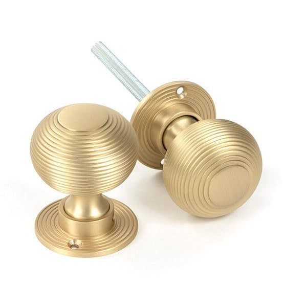 Satin Brass Heavy Beehive Mortice/Rim Knob Set | From The Anvil-Mortice Knobs-Yester Home