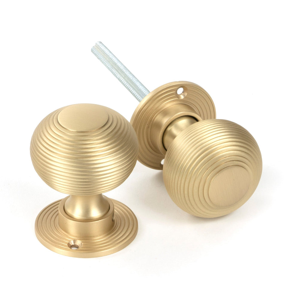 Satin Brass Heavy Beehive Mortice/Rim Knob Set | From The Anvil-Mortice Knobs-Yester Home
