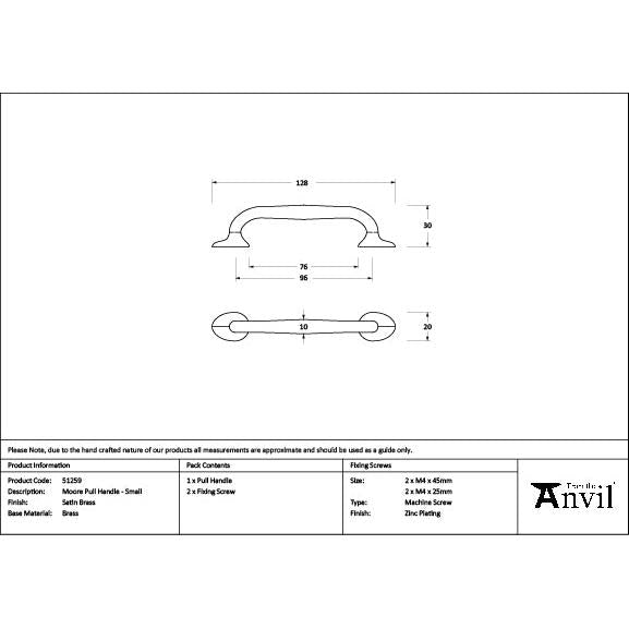 Satin Brass Moore Pull Handle - Small - Pull Handles - From The Anvil - Yester Home