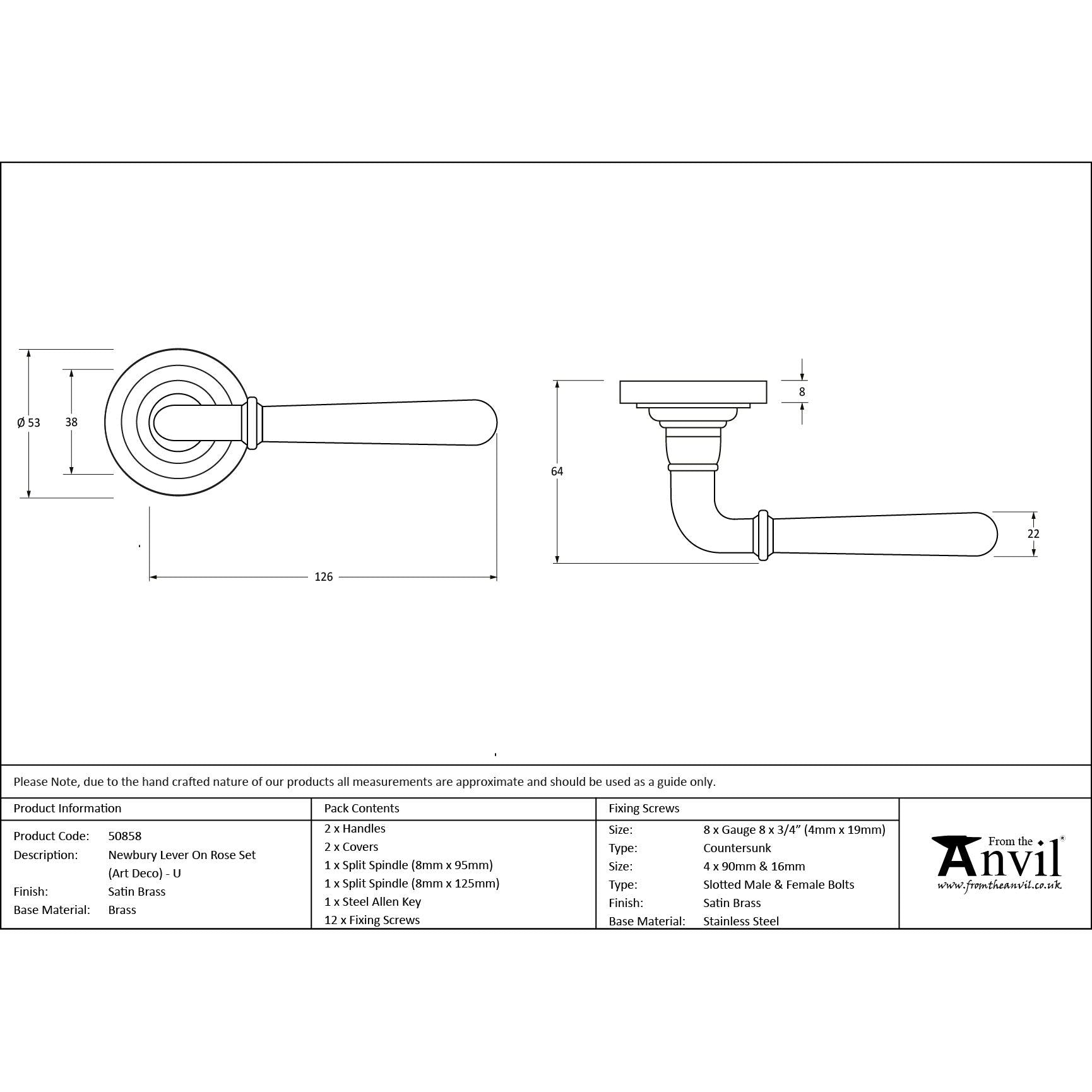 Satin Brass Newbury Lever on Rose Set (Art Deco) - Unsprung | From The Anvil - Concealed - From The Anvil - Yester Home