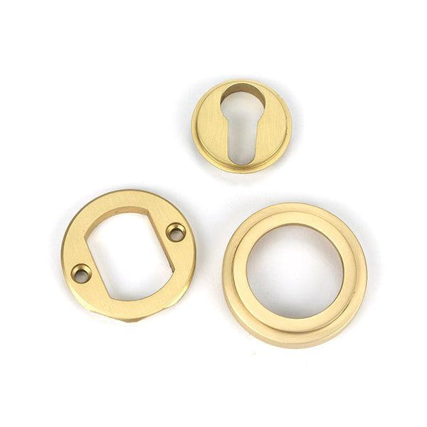 Satin Brass Round Euro Escutcheon (Art Deco) | From The Anvil-Euro Escutcheons-Yester Home