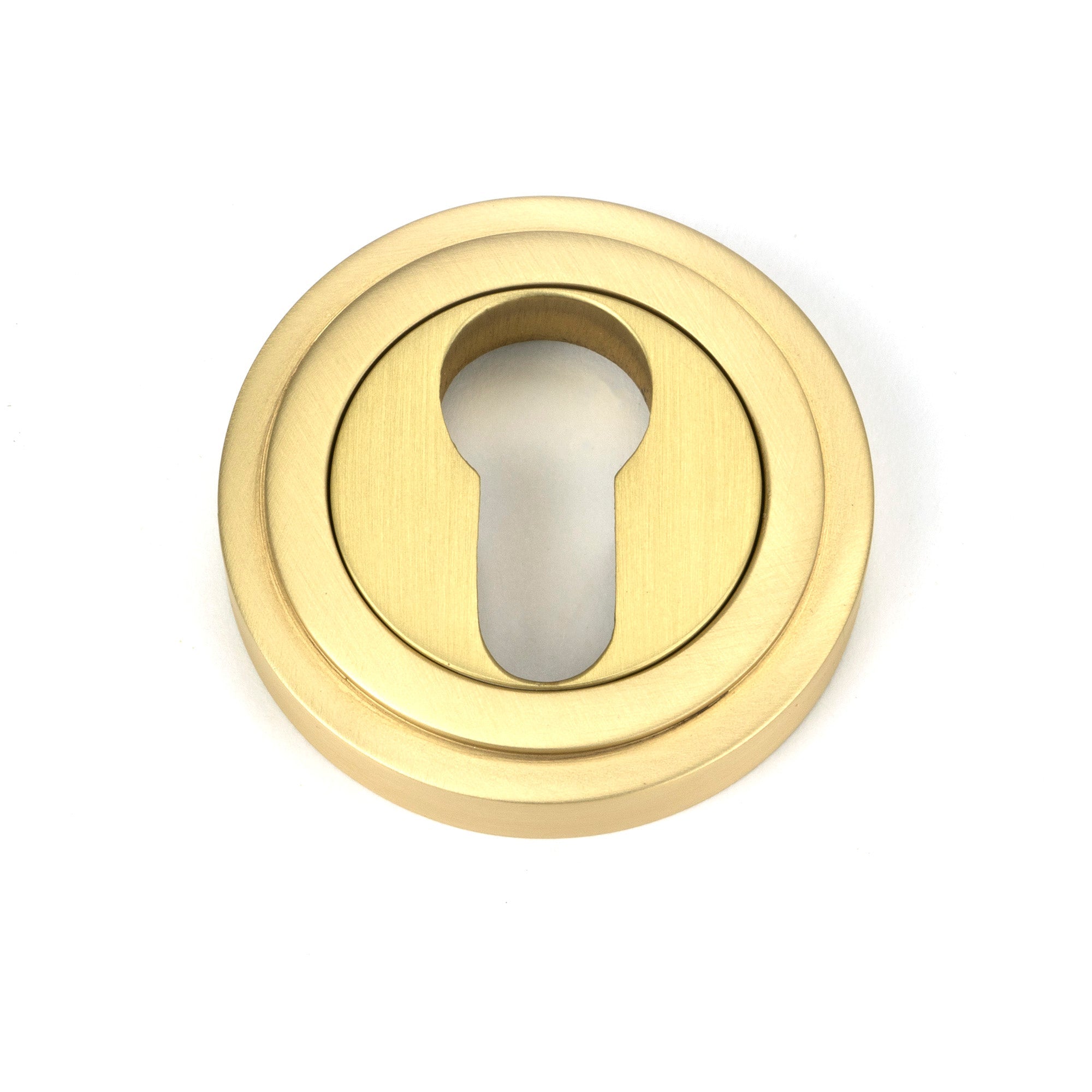 Satin Brass Round Euro Escutcheon (Art Deco) | From The Anvil-Euro Escutcheons-Yester Home