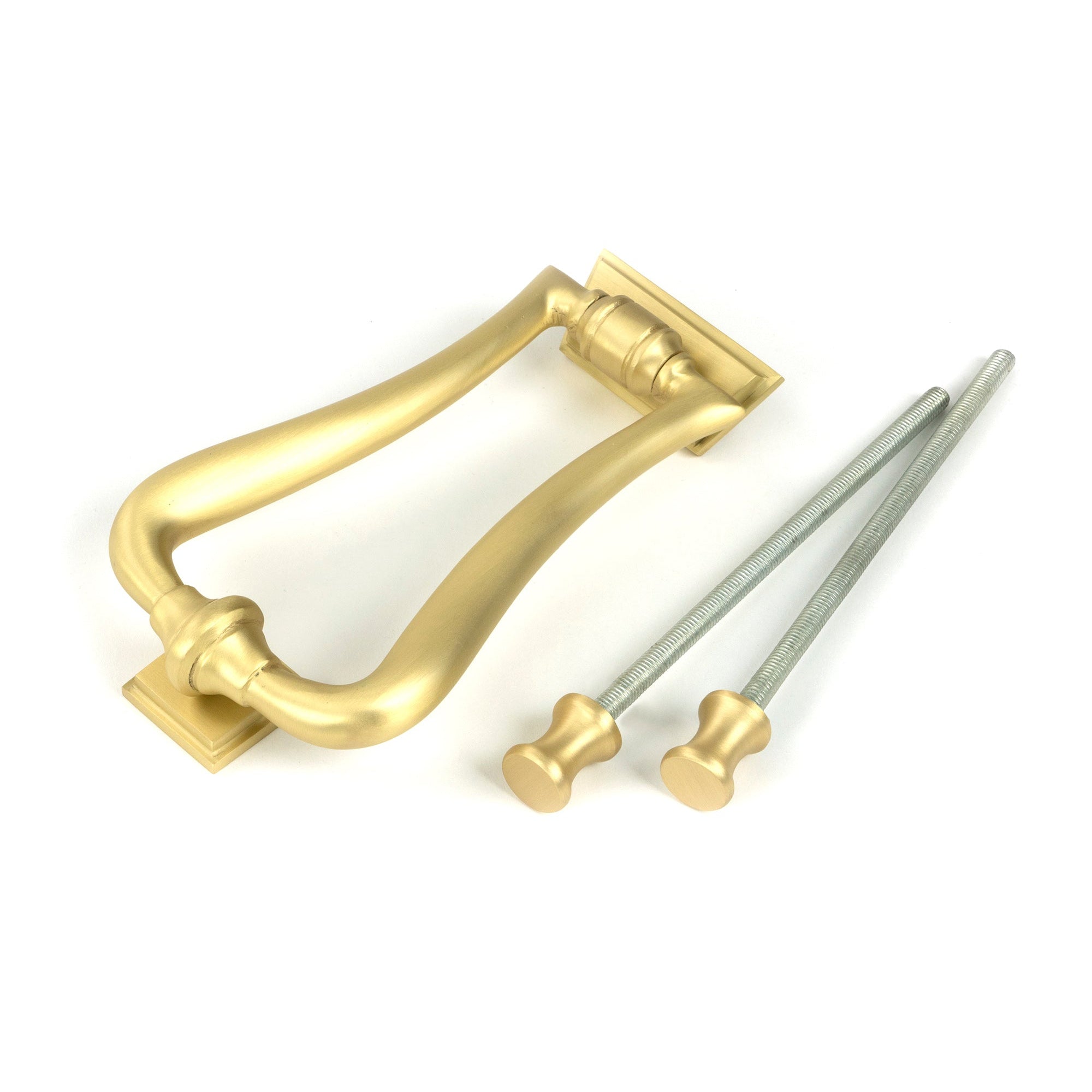 Satin Brass Slimline Art Deco Door Knocker | From The Anvil-Bolt-Through Door Knockers-Yester Home