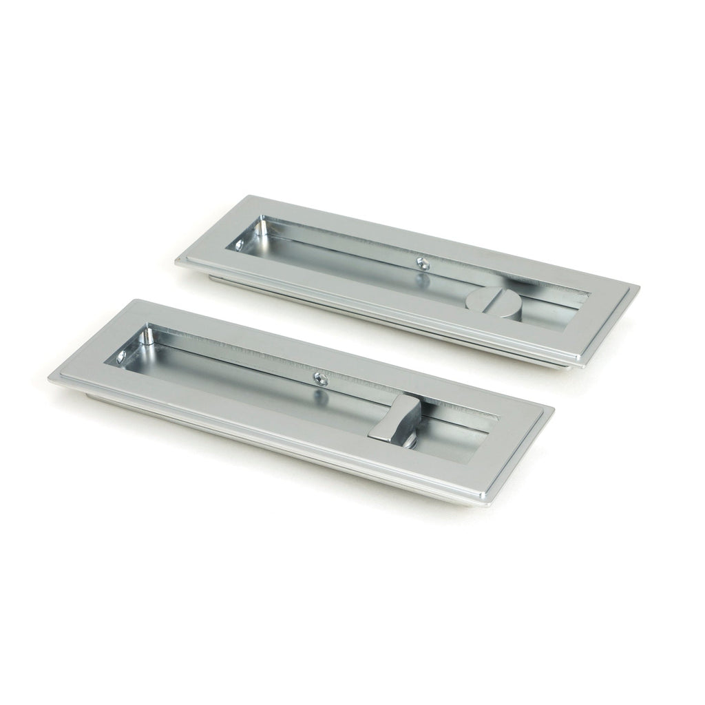 Satin Chrome 175mm Art Deco Rectangular Pull - Privacy Set | From The Anvil-Cabinet Pulls-Yester Home
