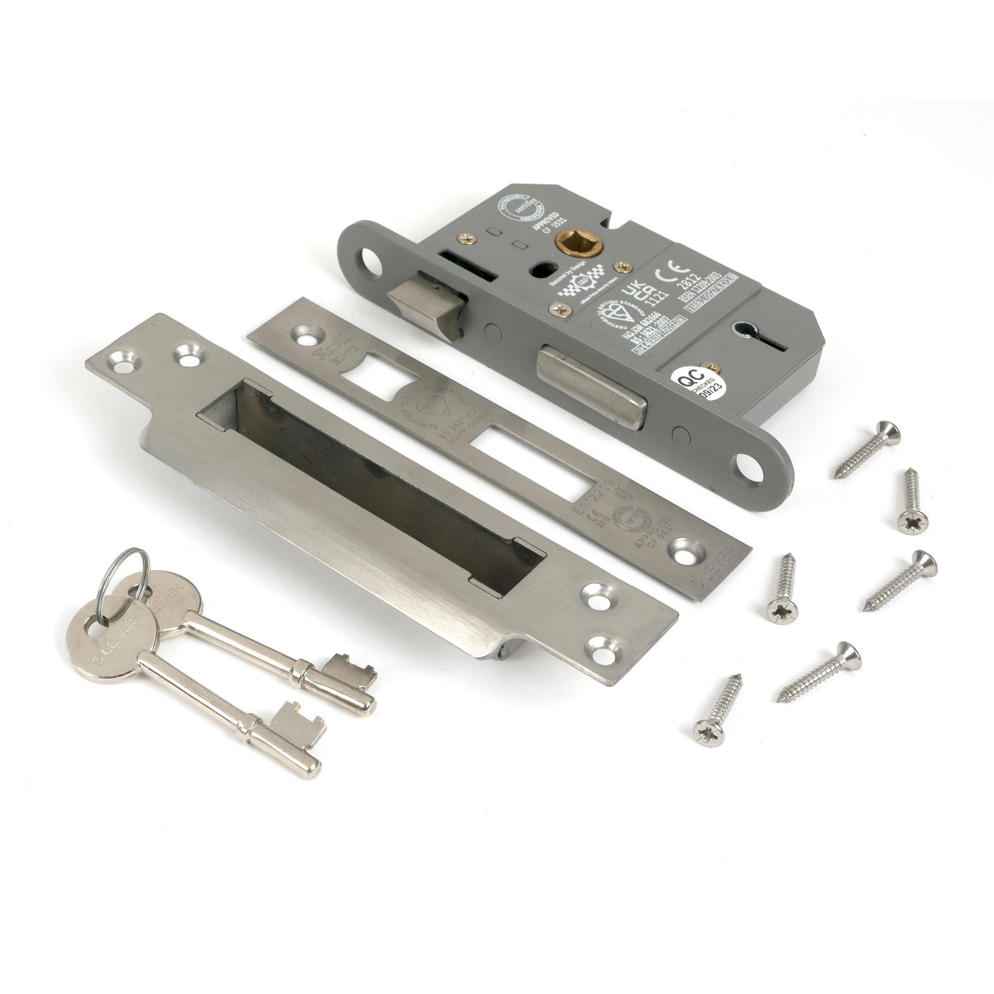 Satin Chrome 2½" 5 Lever BS Sash Lock - Sash Locks - From The Anvil - Yester Home