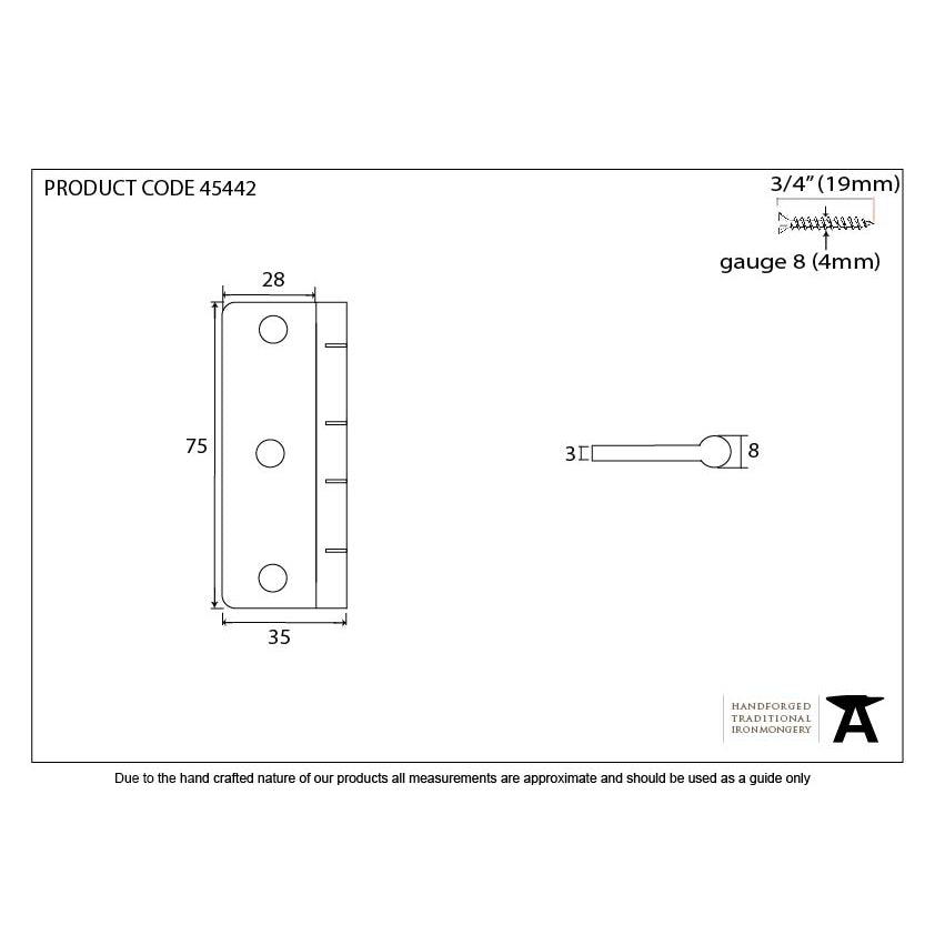 Satin Chrome 3" Dummy Butt Hinge (Single) | From The Anvil-Butt Hinges-Yester Home
