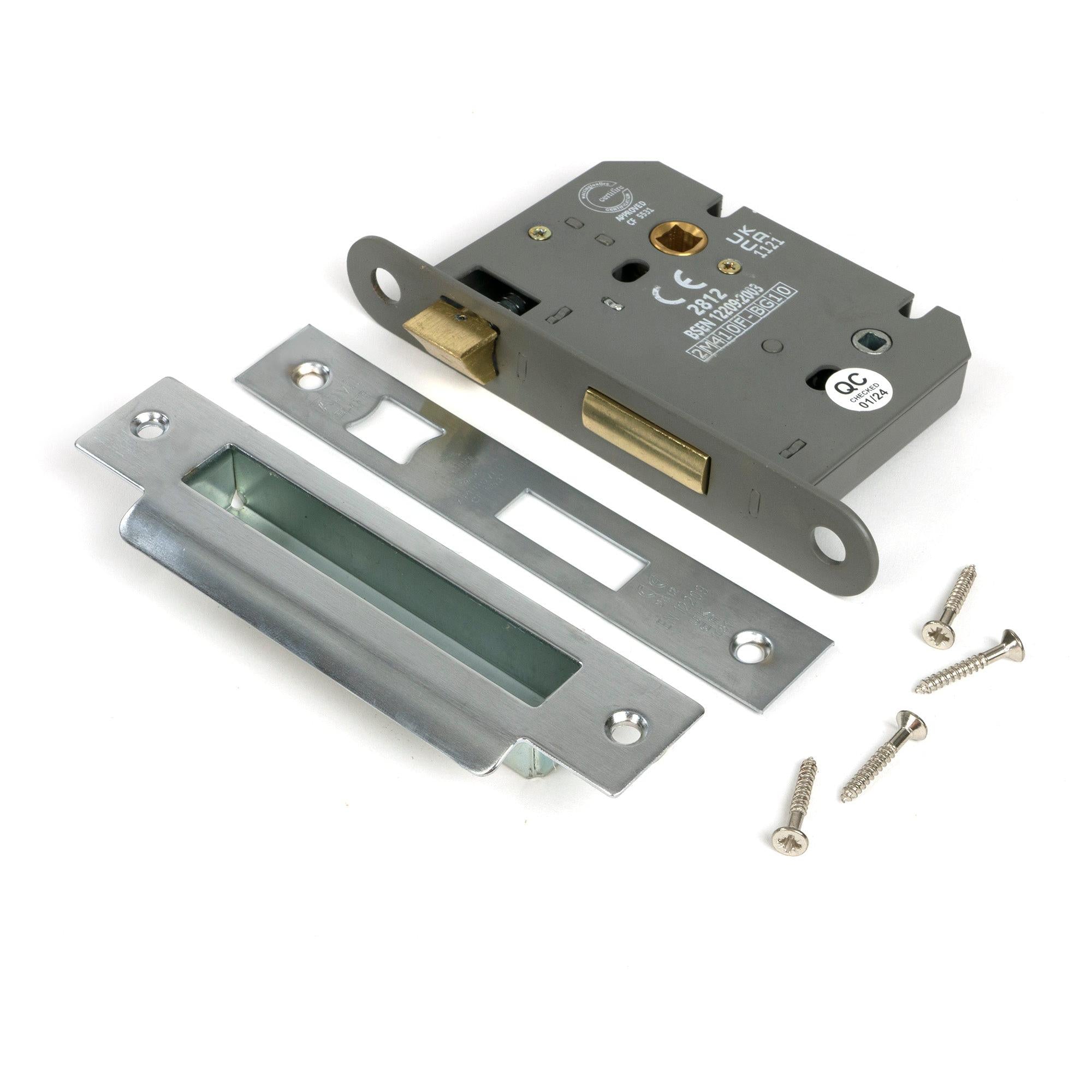 Satin Chrome 3" Heavy Duty Bathroom Mortice Lock - Bathroom Locks - From The Anvil - Yester Home