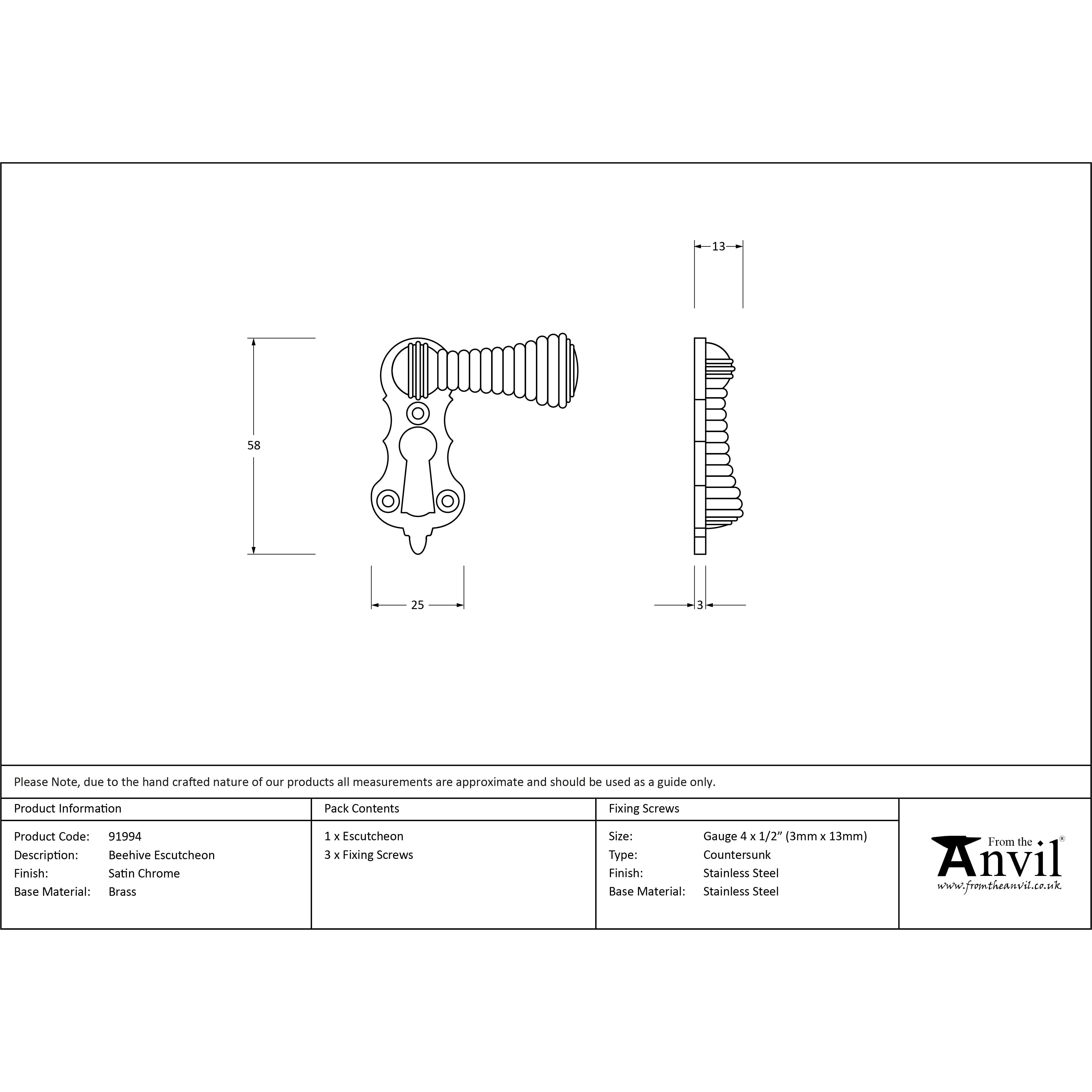 Satin Chrome Beehive Escutcheon | From The Anvil-Escutcheons-Yester Home