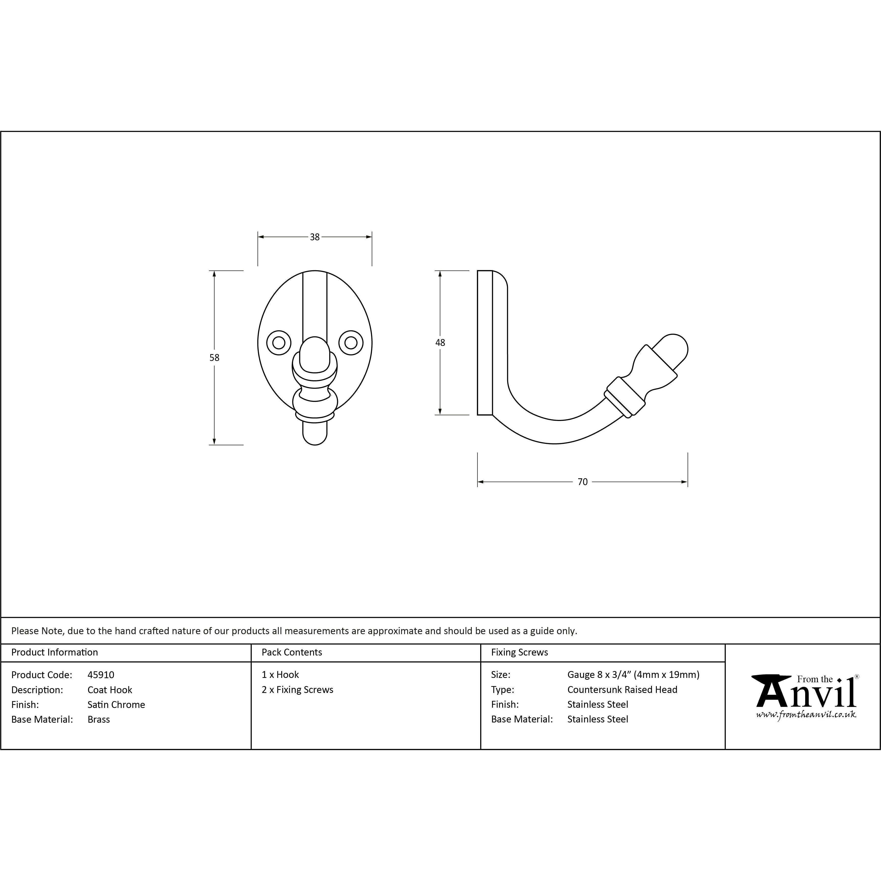 Satin Chrome Coat Hook | From The Anvil-Coat Hooks-Yester Home