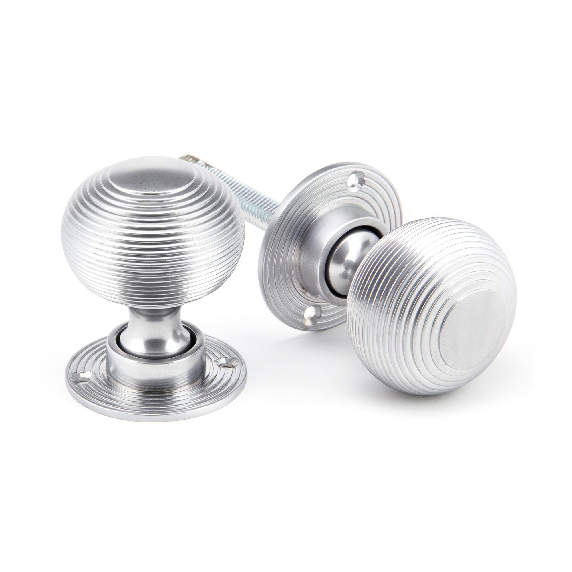 Satin Chrome Heavy Beehive Mortice/Rim Knob Set | From The Anvil - Mortice Knobs - From The Anvil - Yester Home