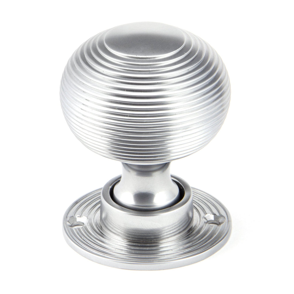 Satin Chrome Heavy Beehive Mortice/Rim Knob Set | From The Anvil-Mortice Knobs-Yester Home