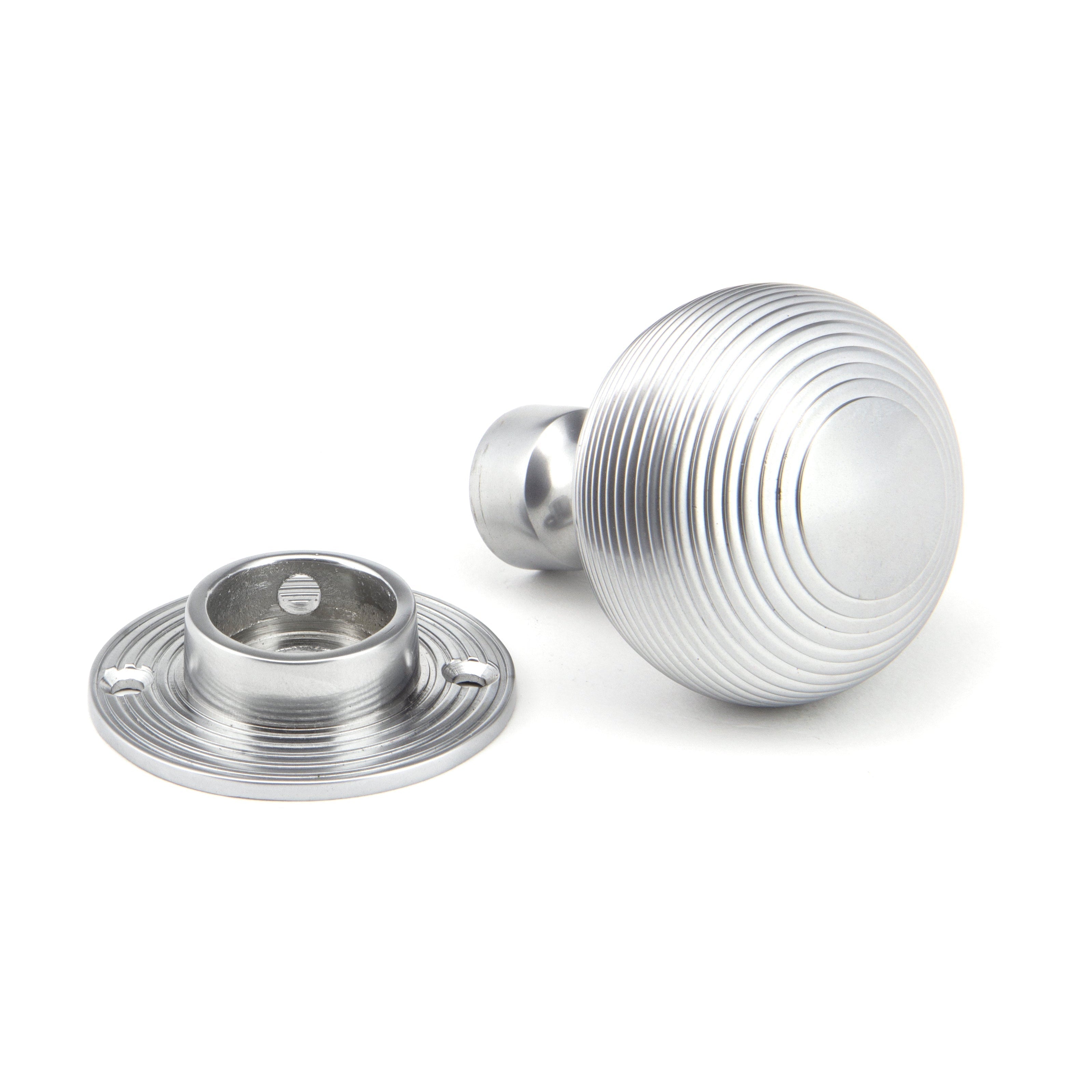 Satin Chrome Heavy Beehive Mortice/Rim Knob Set | From The Anvil-Mortice Knobs-Yester Home