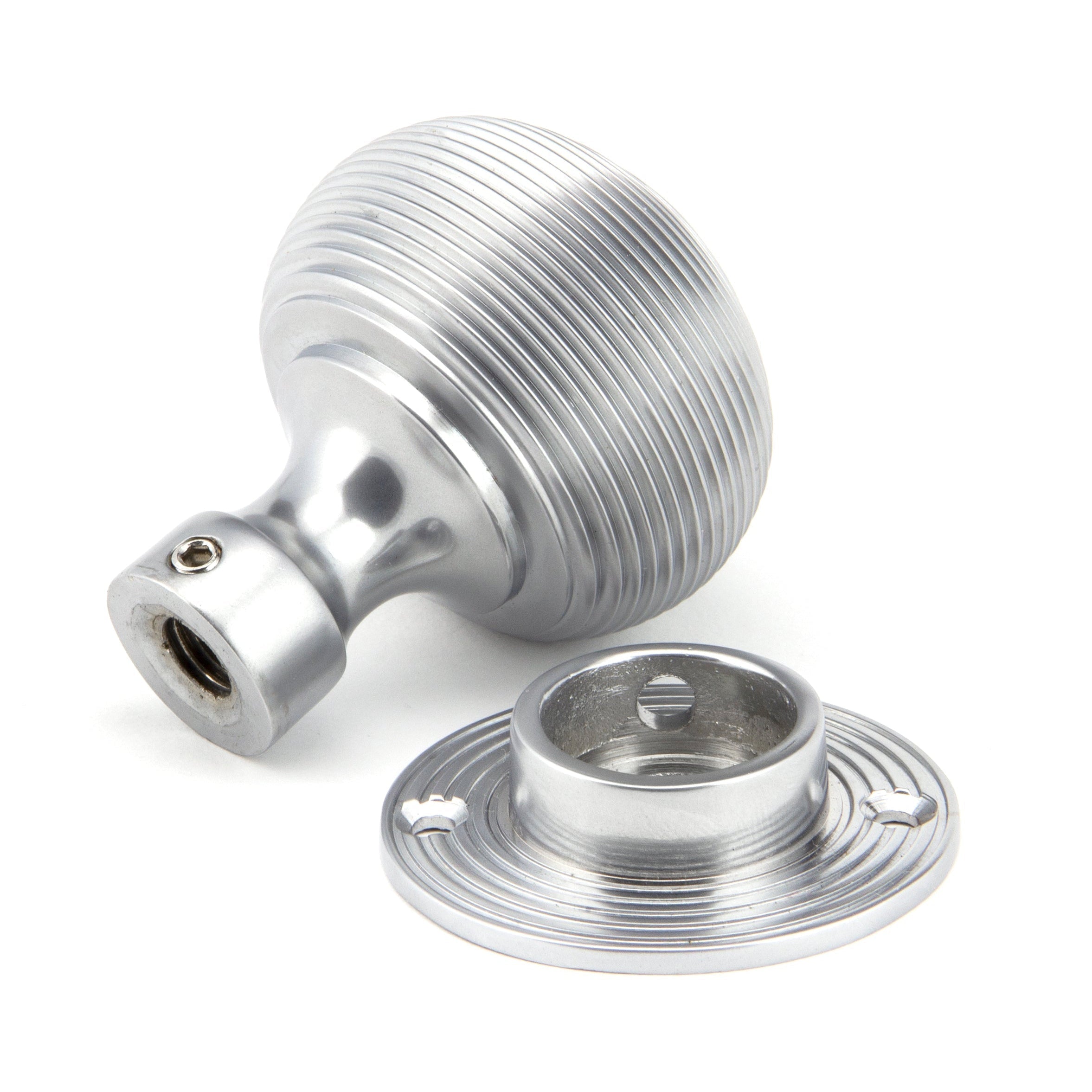 Satin Chrome Heavy Beehive Mortice/Rim Knob Set | From The Anvil-Mortice Knobs-Yester Home