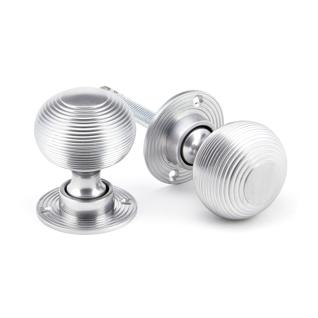 Satin Chrome Heavy Beehive Mortice/Rim Knob Set | From The Anvil-Mortice Knobs-Yester Home