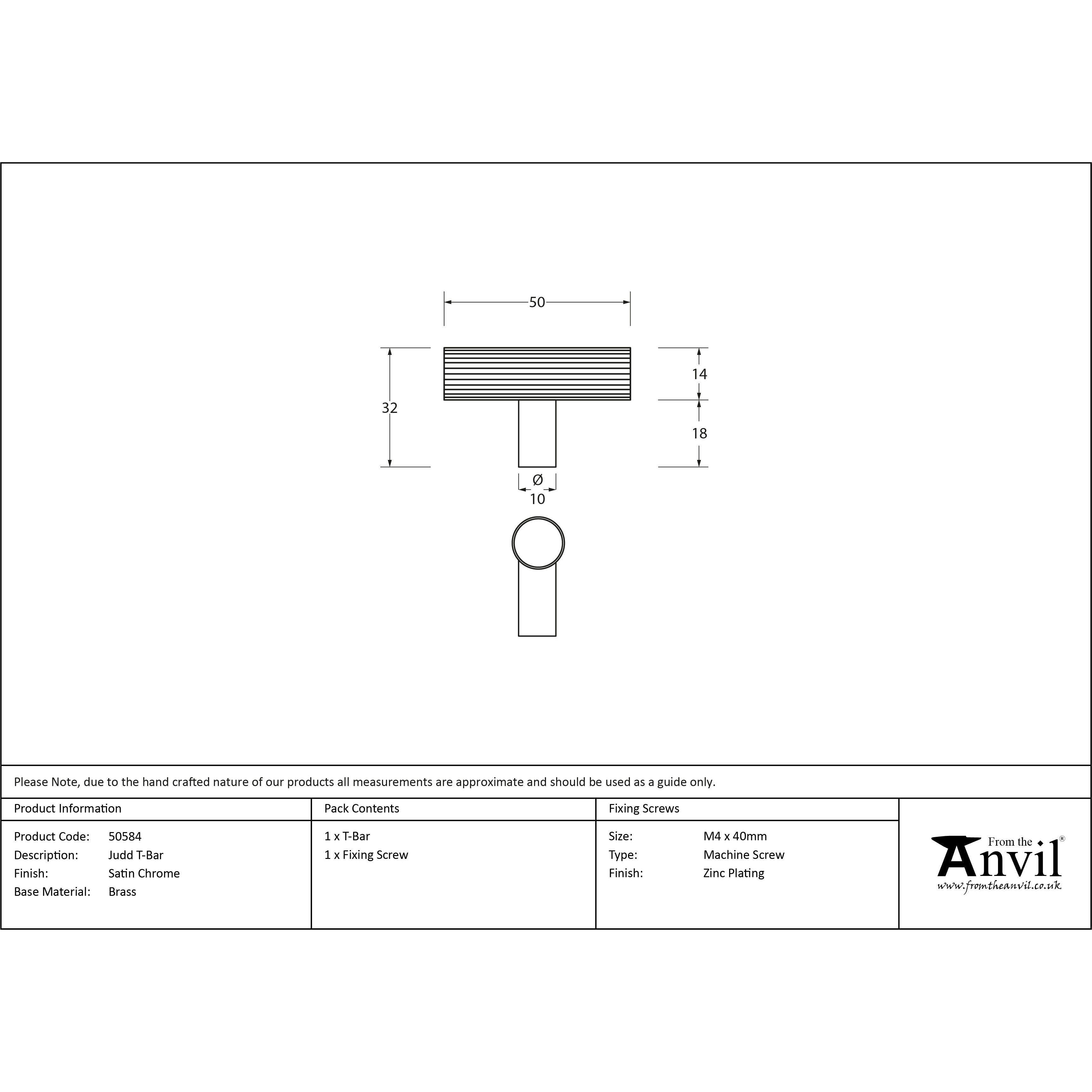 Satin Chrome Judd T-Bar | From The Anvil-Cabinet Knobs-Yester Home