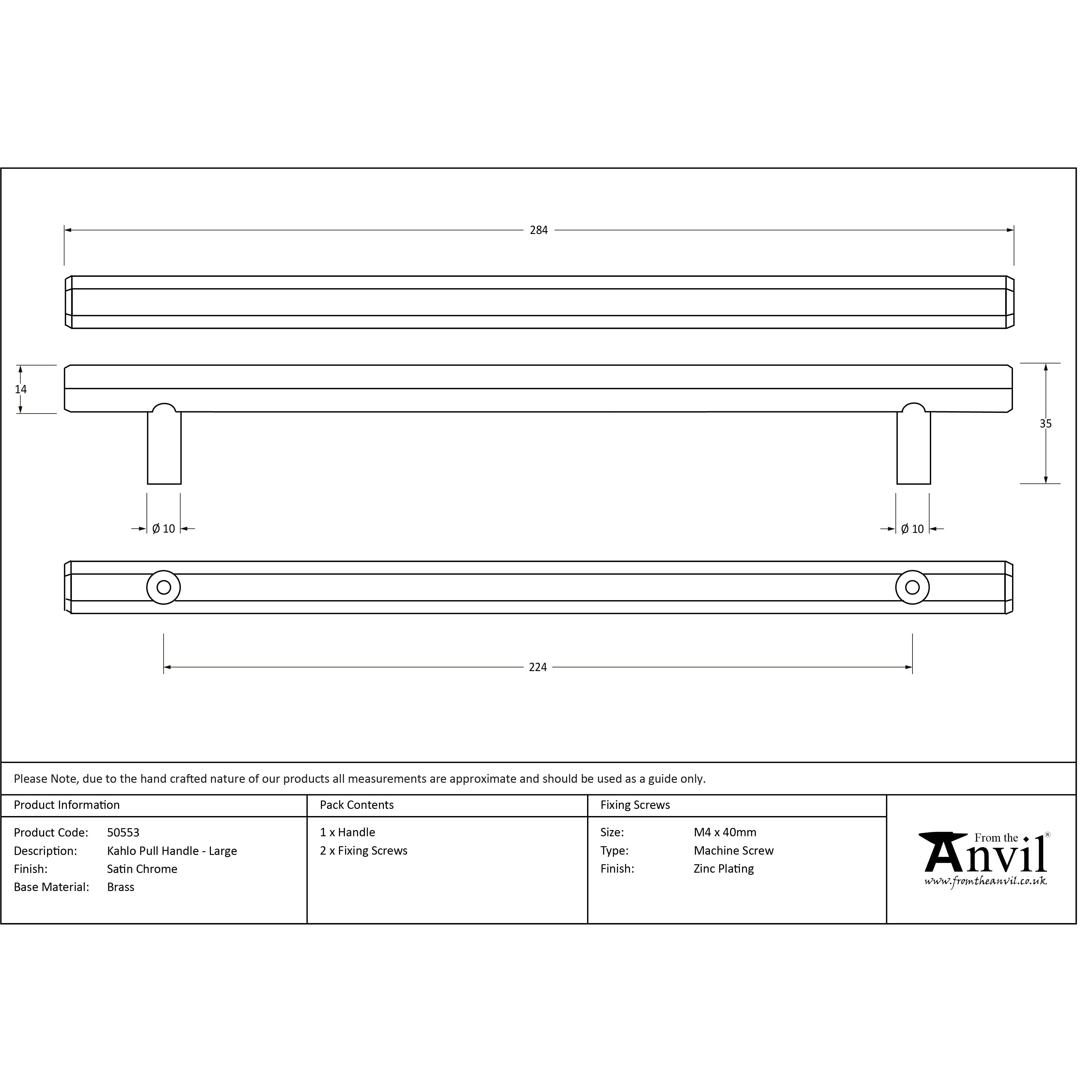 Satin Chrome Kahlo Pull Handle - Large | From The Anvil-Pull Handles-Yester Home