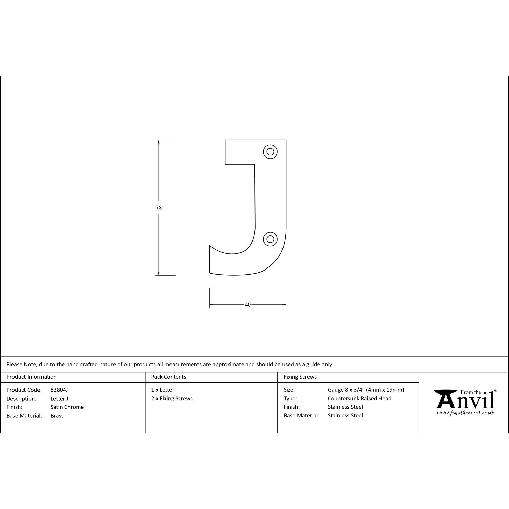 Satin Chrome Letter J | From The Anvil - Letters - From The Anvil - Yester Home