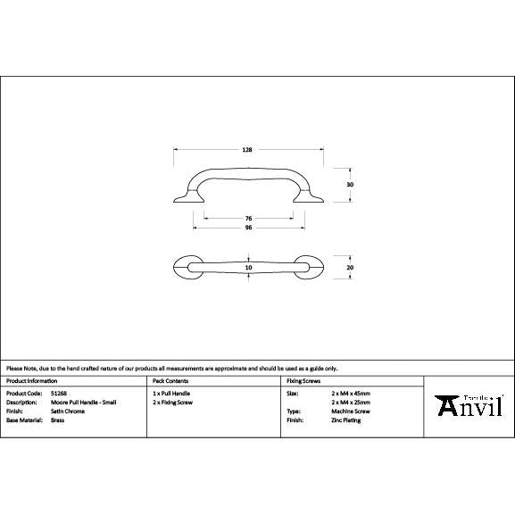 Satin Chrome Moore Pull Handle - Small - Pull Handles - From The Anvil - Yester Home