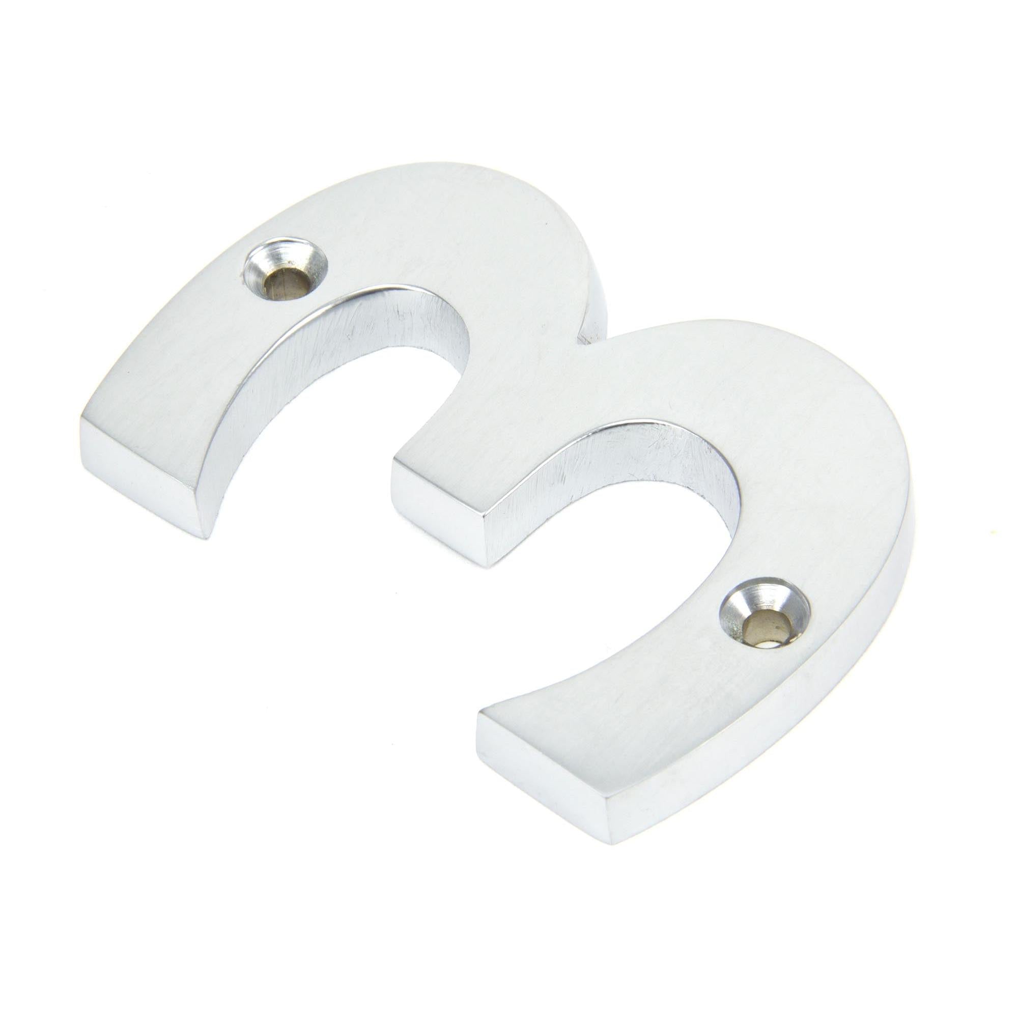 Satin Chrome Numeral 3 | From The Anvil - Numerals - From The Anvil - Yester Home