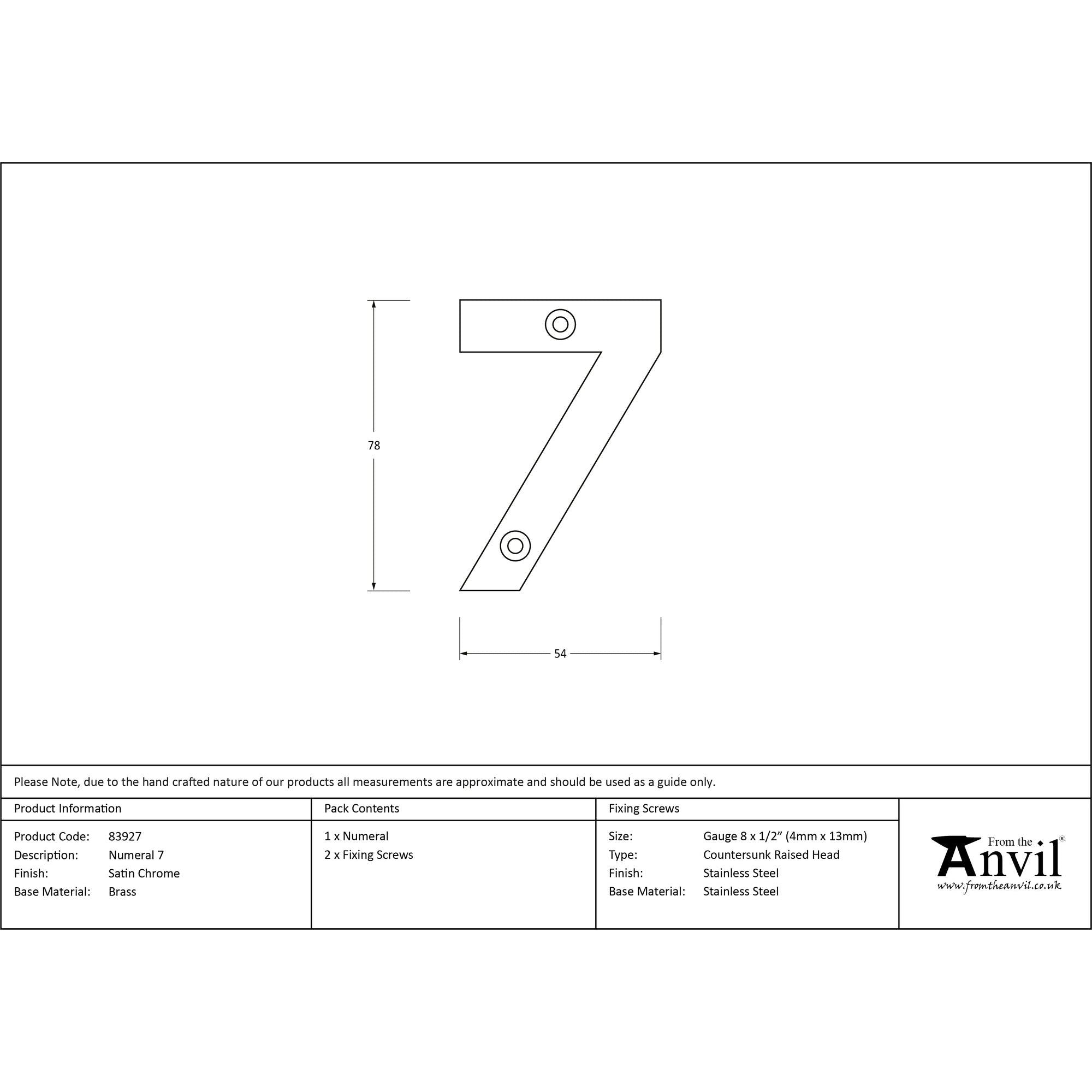 Satin Chrome Numeral 7 | From The Anvil - Numerals - From The Anvil - Yester Home