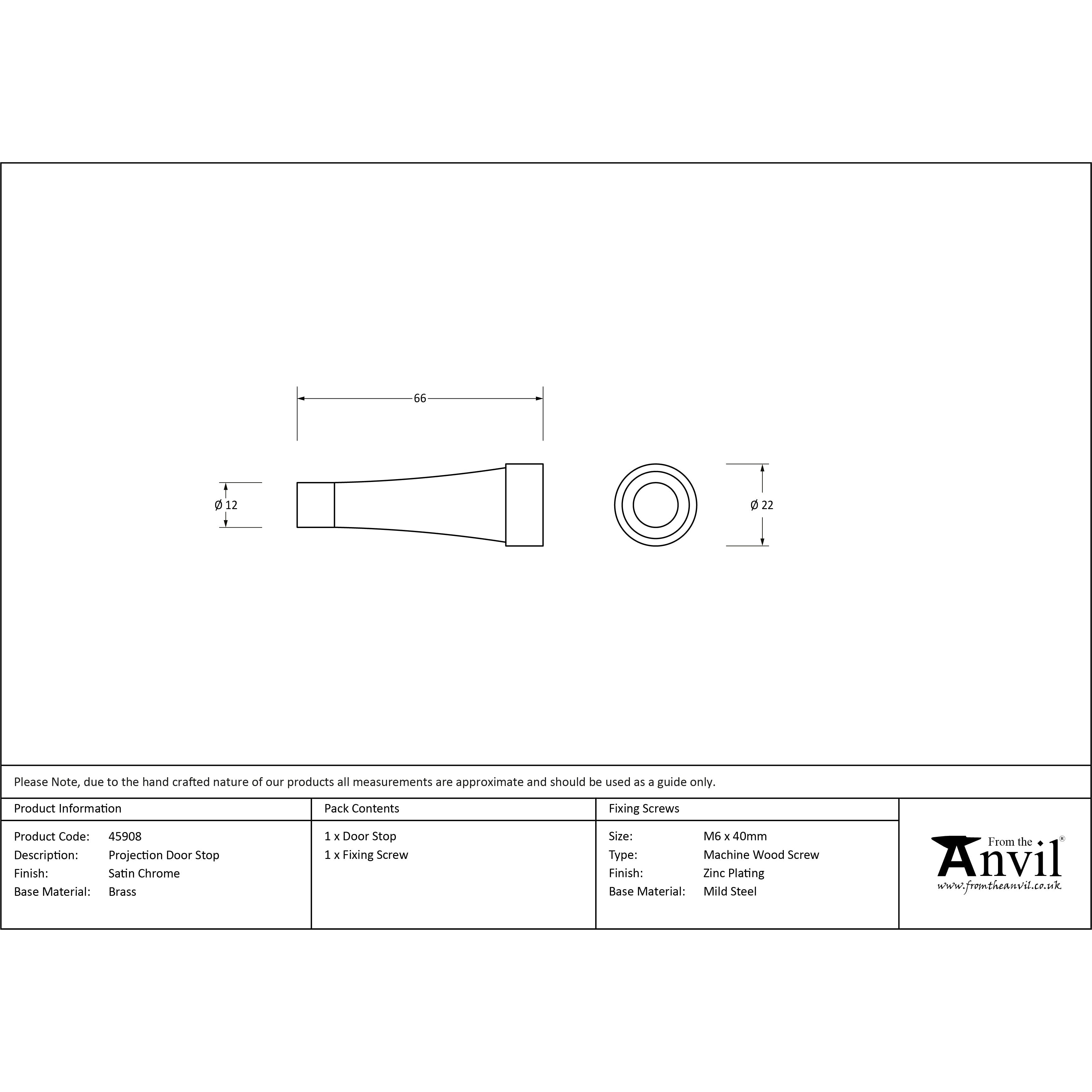 Satin Chrome Projection Door Stop | From The Anvil-Door Stops-Yester Home