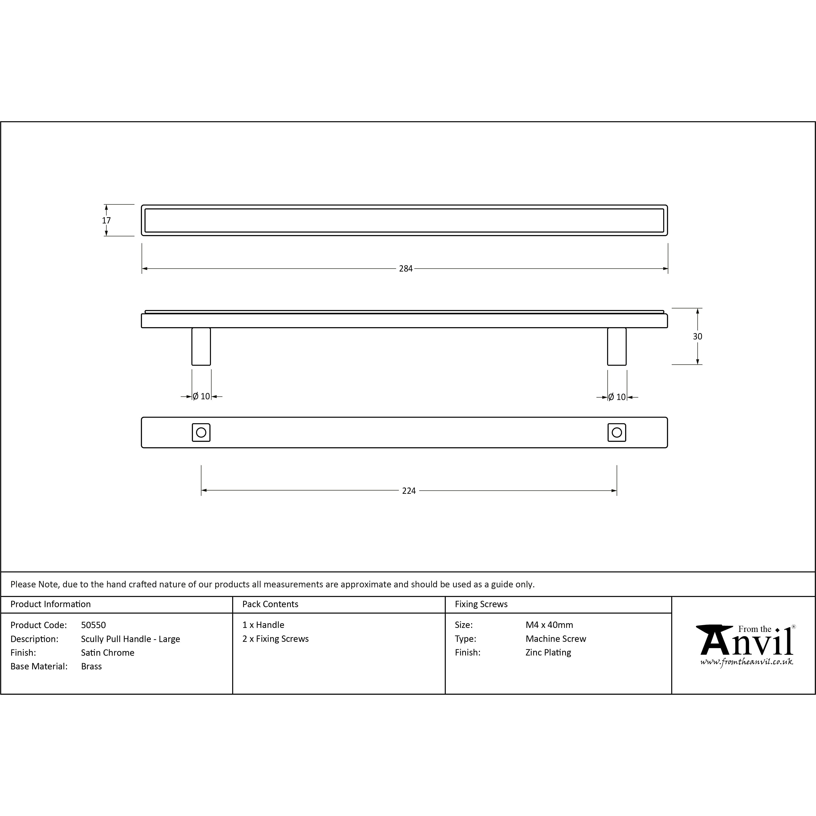 Satin Chrome Scully Pull Handle - Large | From The Anvil-Pull Handles-Yester Home