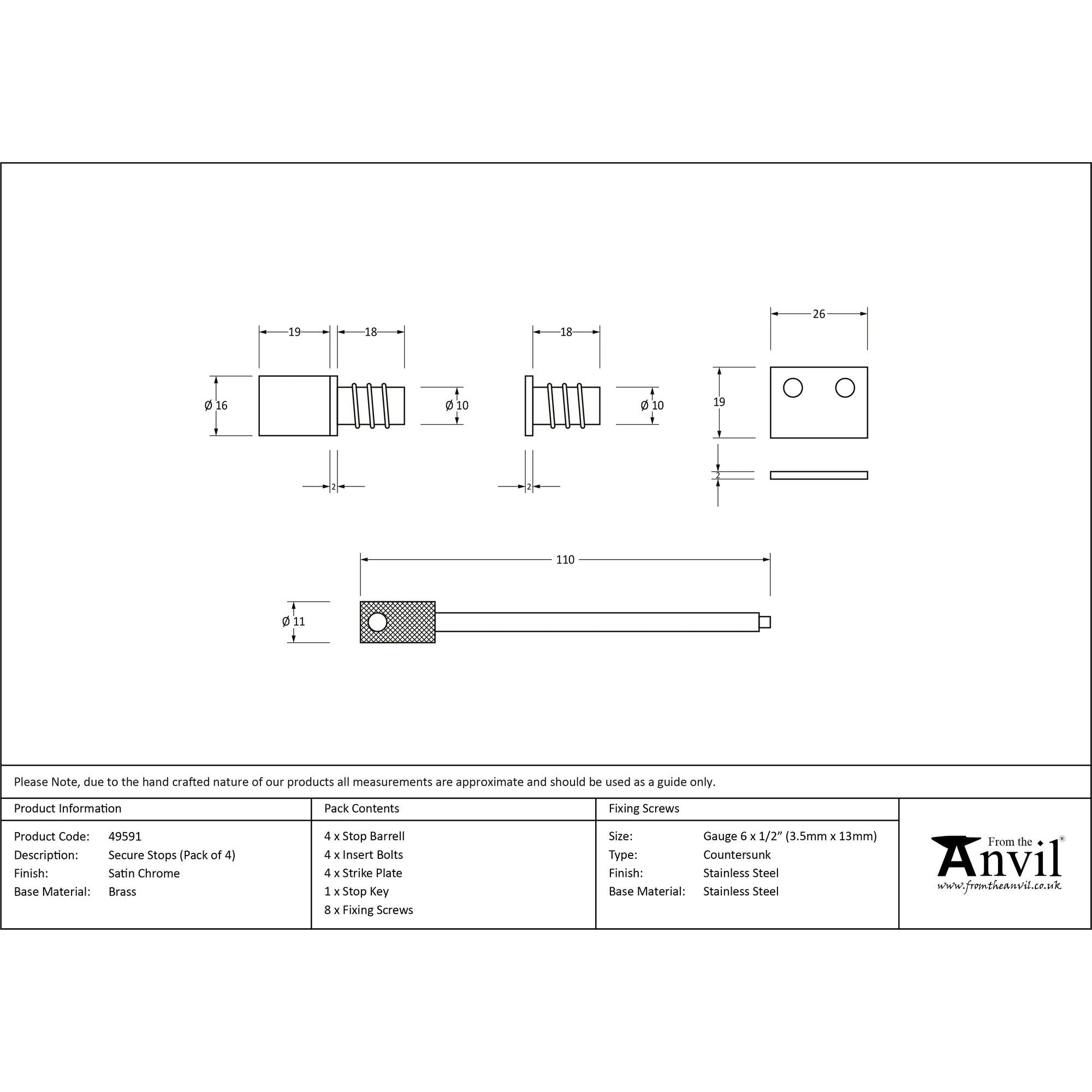 Satin Chrome Secure Stops (Pack of 4) | From The Anvil - Sash Stops - From The Anvil - Yester Home