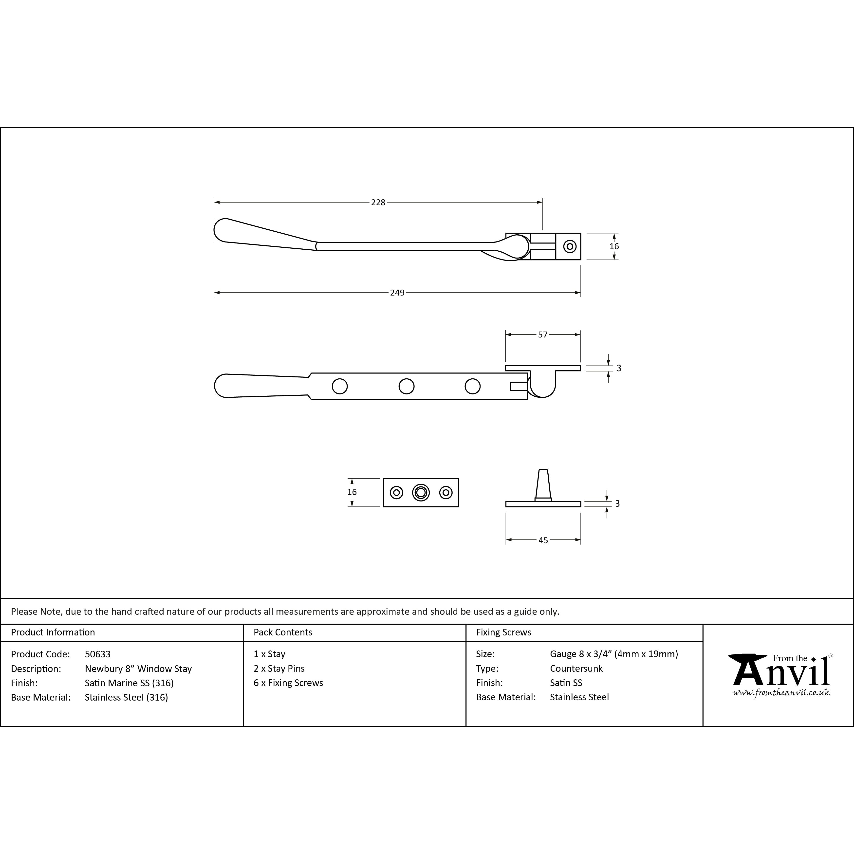 Satin Marine SS (316) 8" Newbury Stay | From The Anvil-Stays-Yester Home