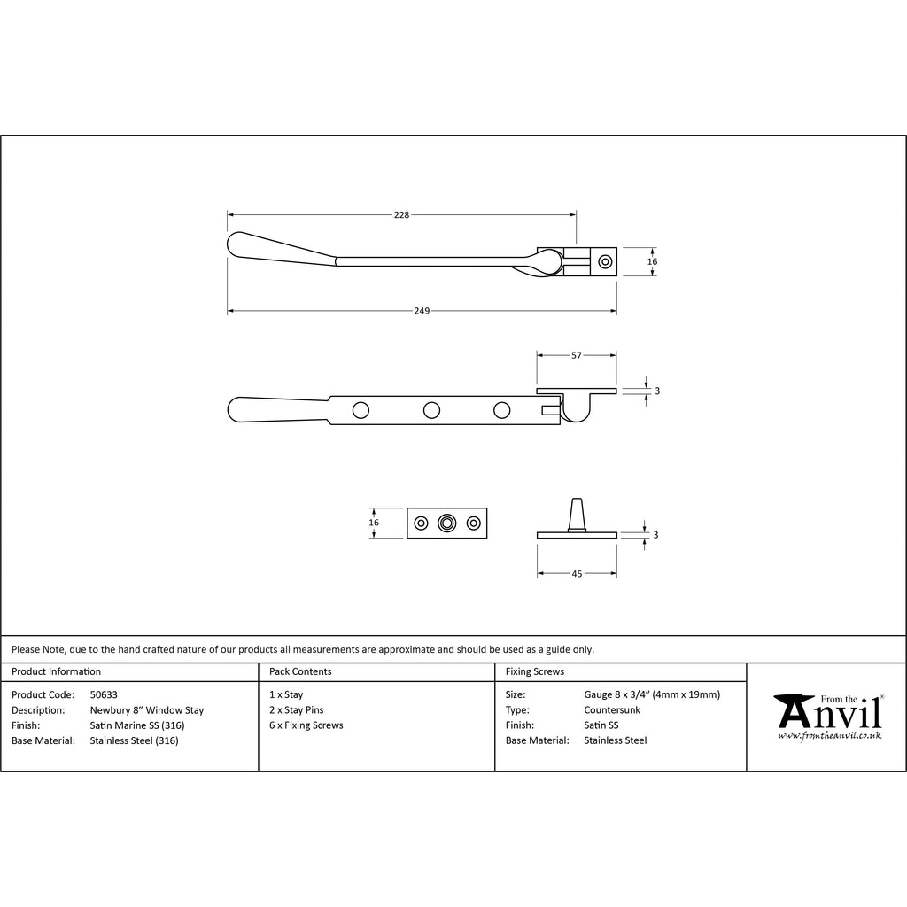 Satin Marine SS (316) 8" Newbury Stay | From The Anvil-Stays-Yester Home