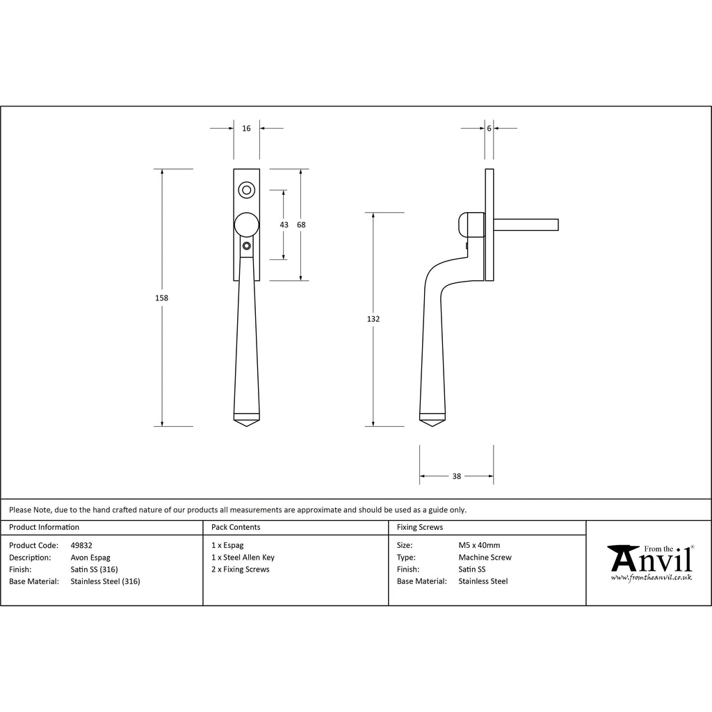 Satin Marine SS (316) Avon Espag | From The Anvil-Espag. Fasteners-Yester Home