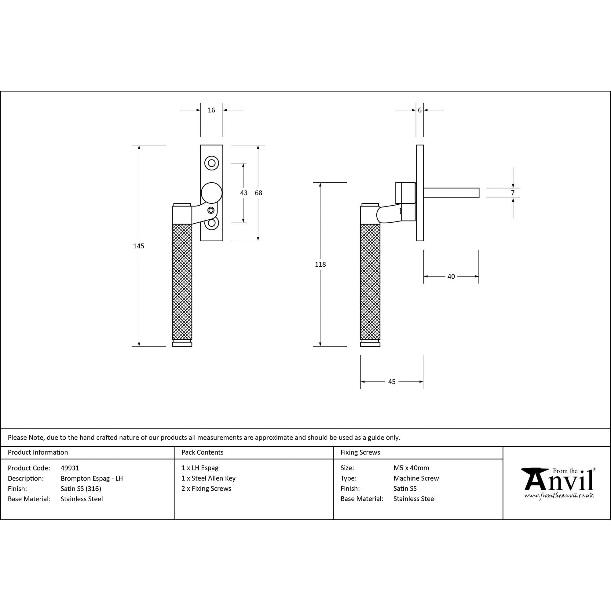 Satin Marine SS (316) Brompton Espag - LH | From The Anvil - Espag. Fasteners - From The Anvil - Yester Home