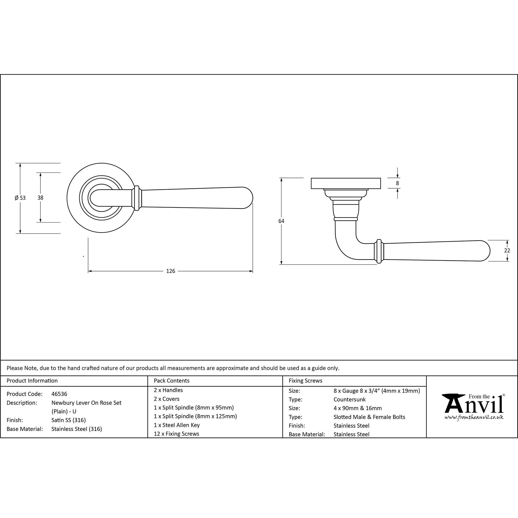Satin Marine SS (316) Newbury Lever on Rose Set (Plain) - Unsprung | From The Anvil - Concealed - From The Anvil - Yester Home