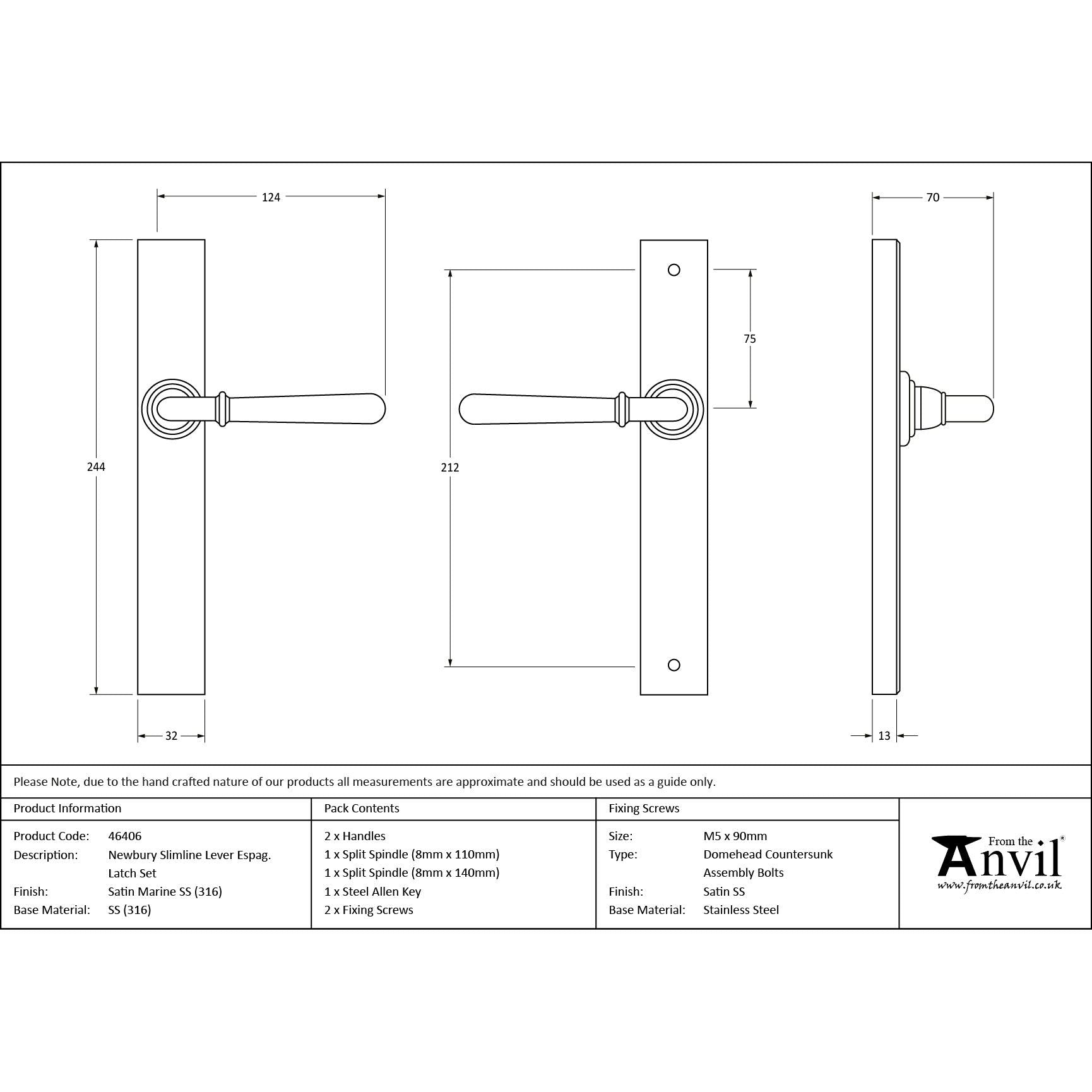 Satin Marine SS (316) Newbury Slimline Lever Espag. Latch Set | From The Anvil - Espagnolette - From The Anvil - Yester Home