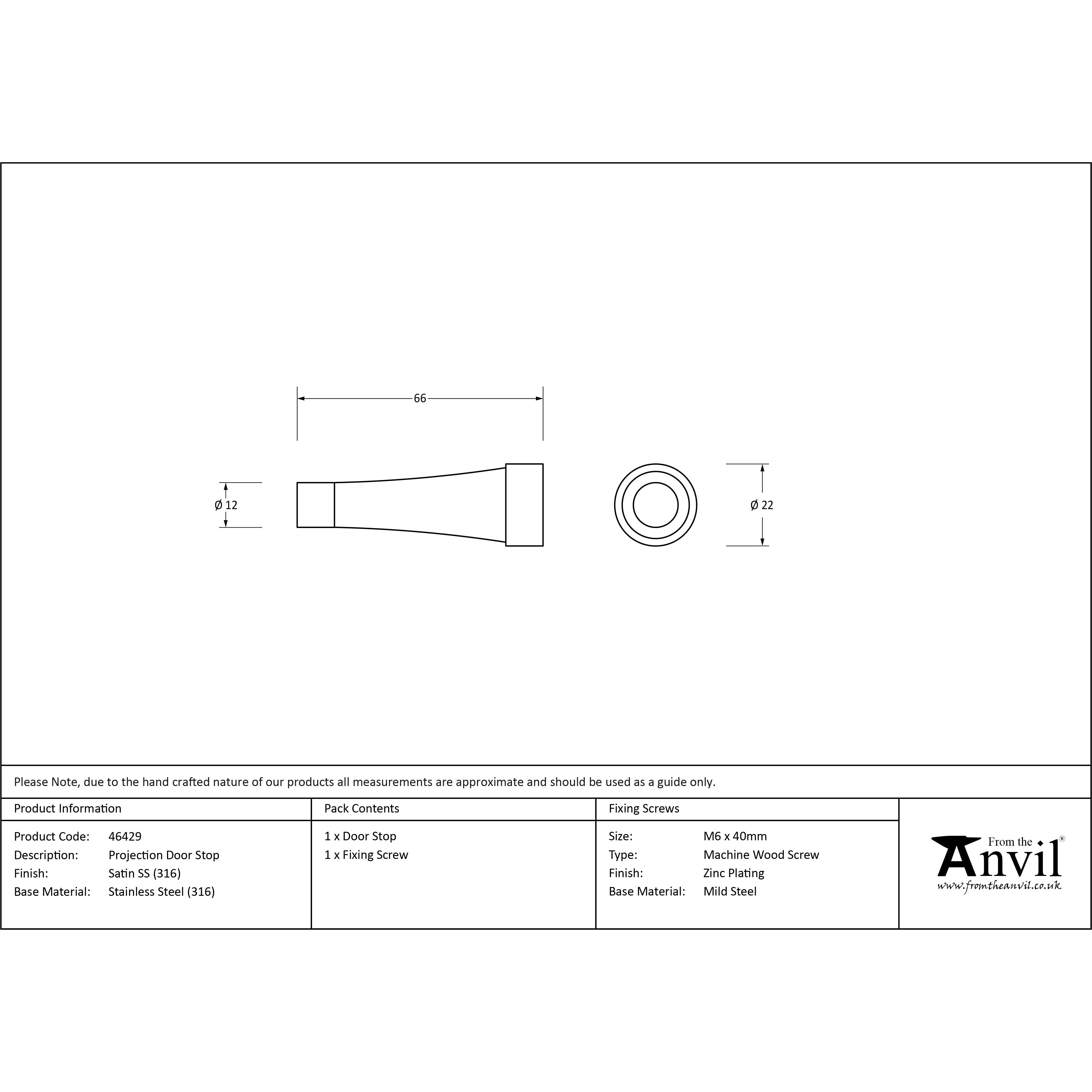 Satin Marine SS (316) Projection Door Stop | From The Anvil-Door Stops-Yester Home