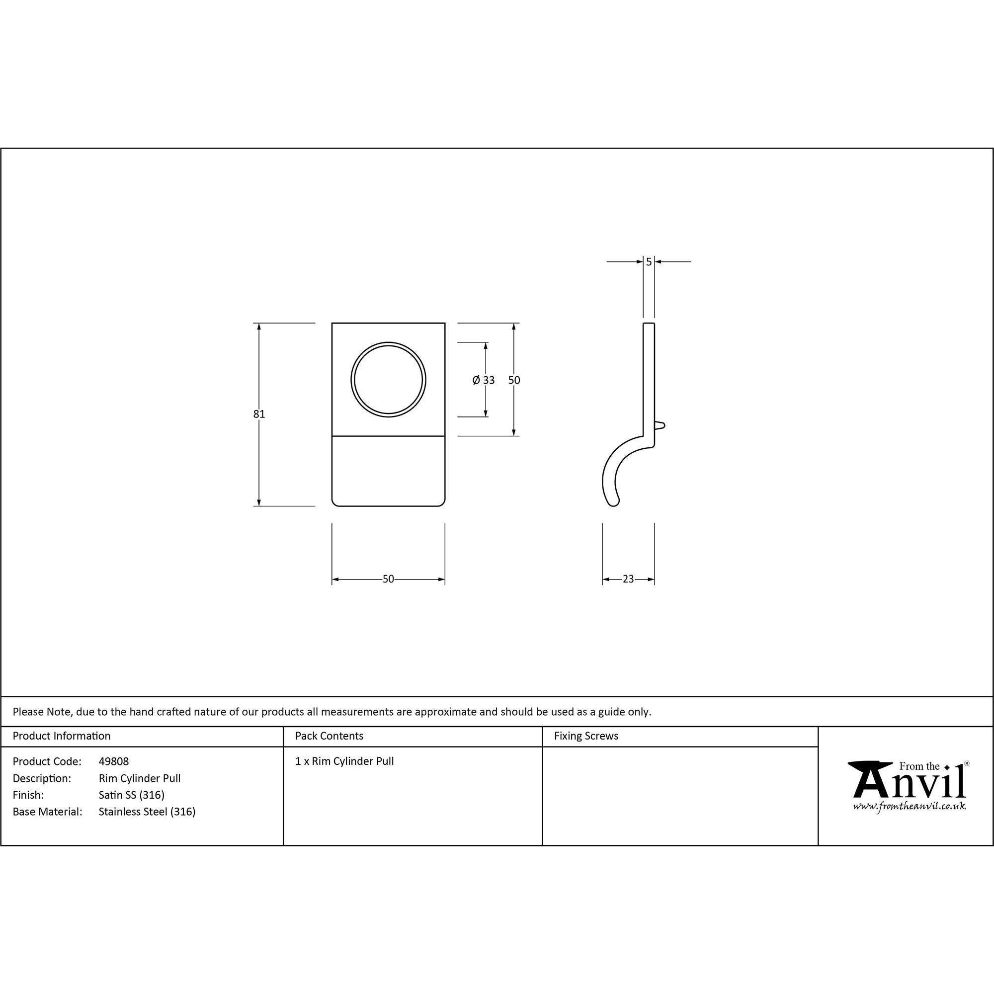 Satin Marine SS (316) Rim Cylinder Pull | From The Anvil - Rim Cylinder Pulls - From The Anvil - Yester Home