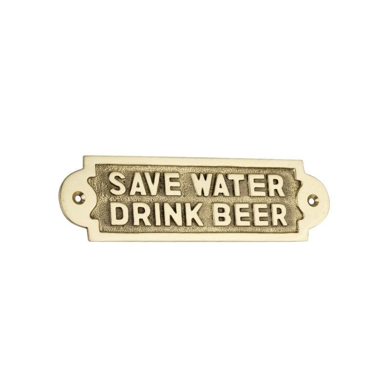 Save Water Drink Beer Door Plate Polished Brass-Accessories-Yester Home