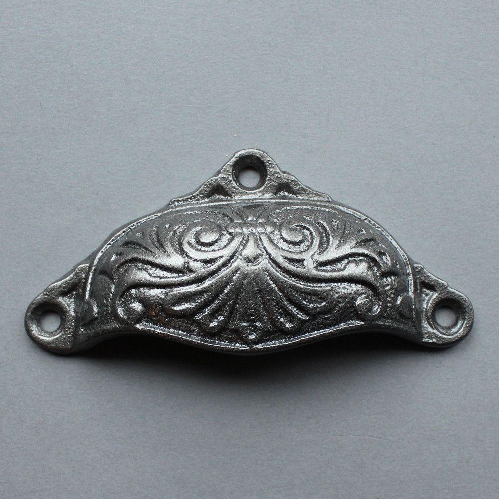 Scroll Cast Iron Cup Pull Handle-Drawer Pulls-Yester Home