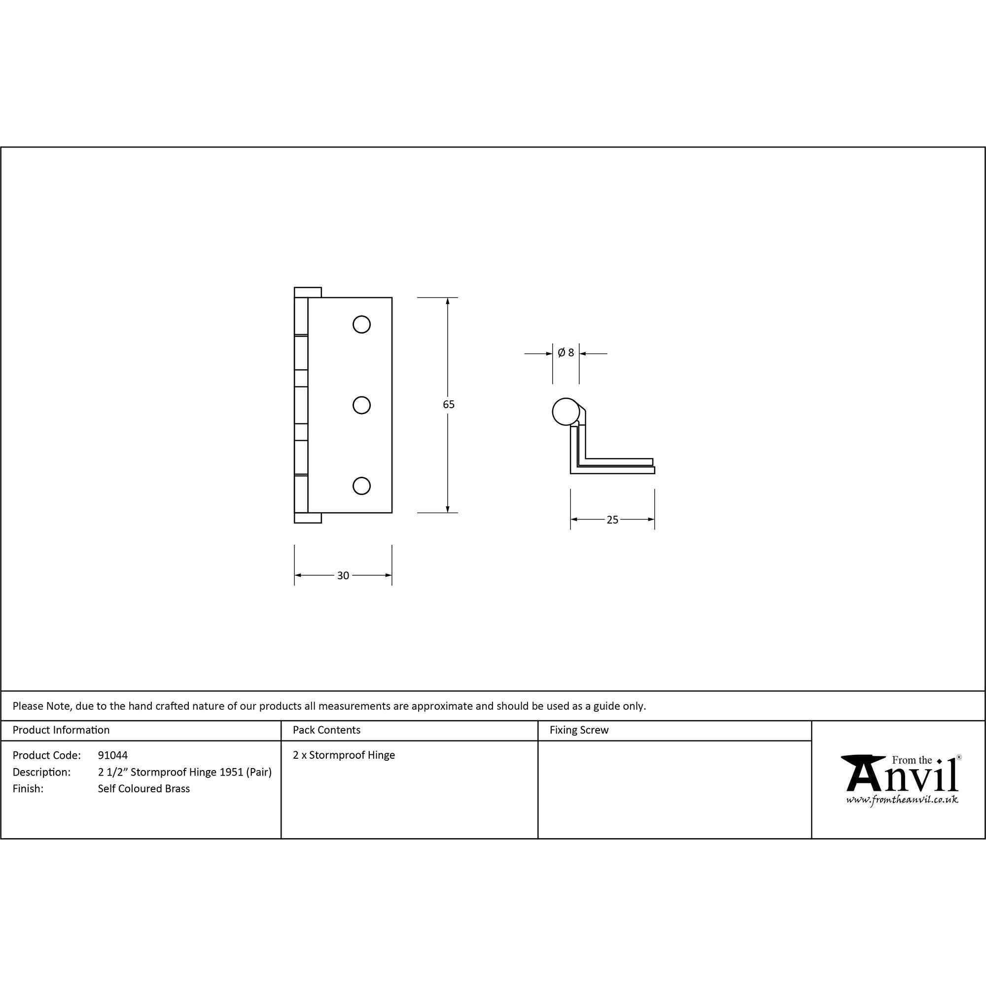 Self Coloured Brass 2½" (pair) Stormproof Hinge 1951 | From The Anvil - Stormproof Hinges - From The Anvil - Yester Home