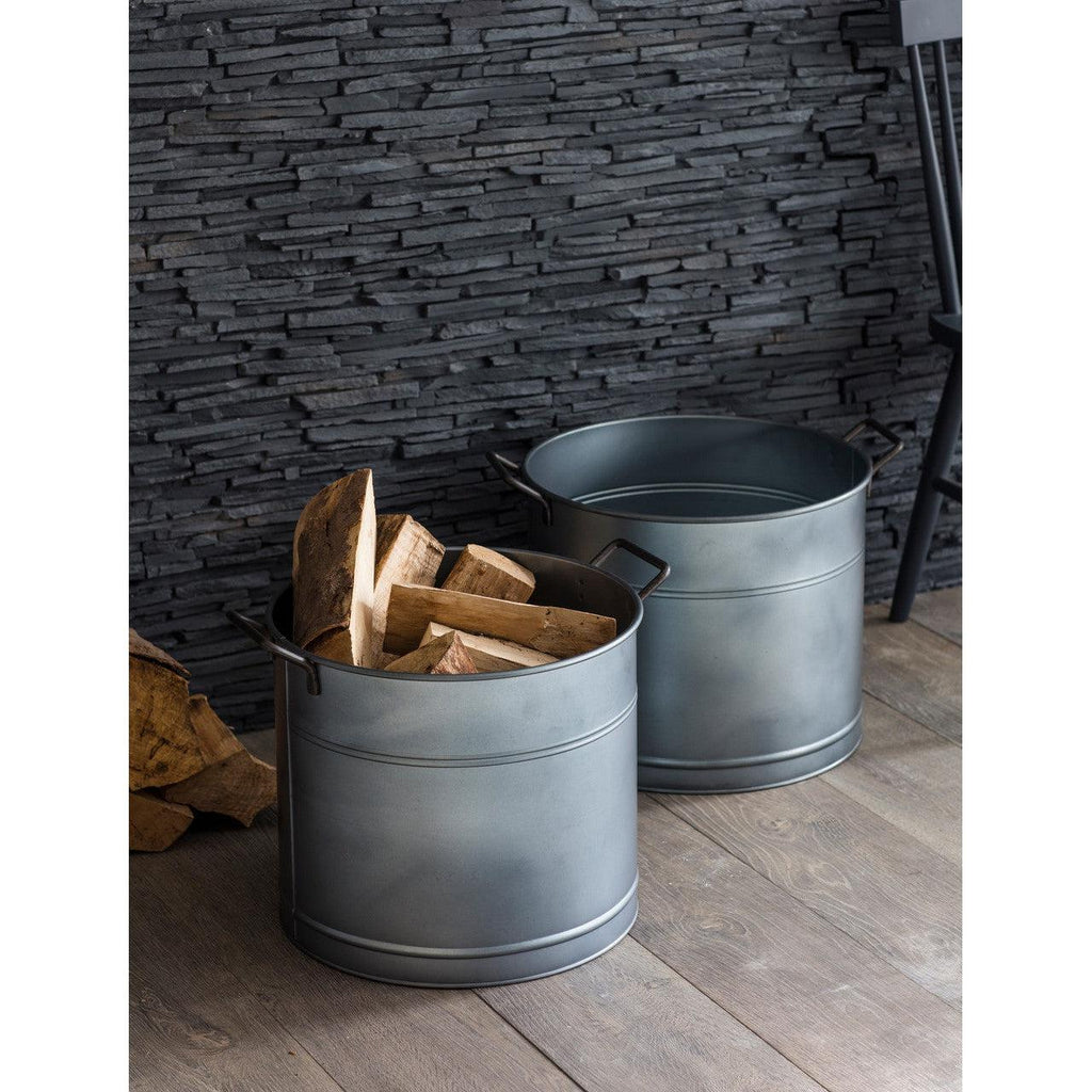 Set of 2 Buckets - Galvanised Steel-Pots, Planters & Troughs-Yester Home