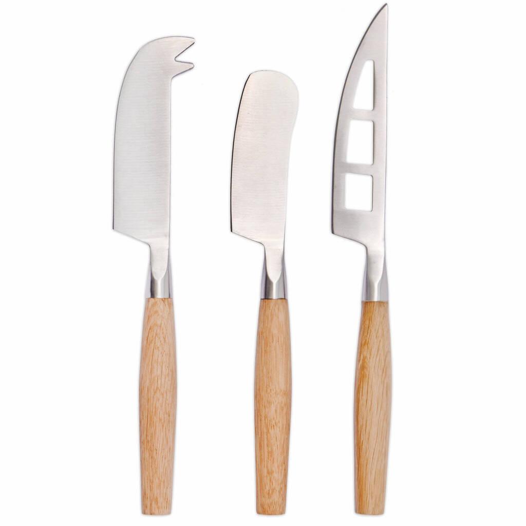 Set of 3 Cheese Knives | Steel & Oak-kitchenware-Yester Home