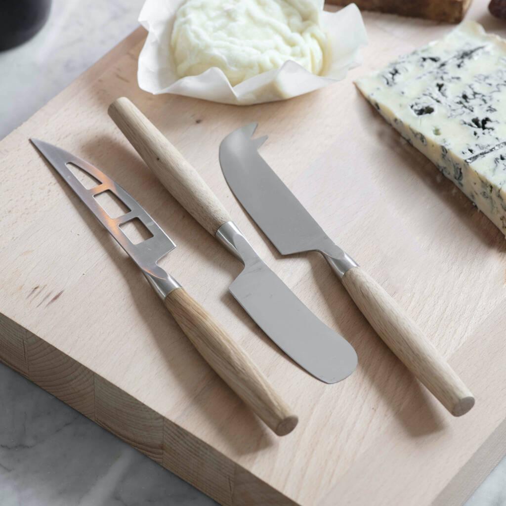Set of 3 Cheese Knives | Steel & Oak-kitchenware-Yester Home